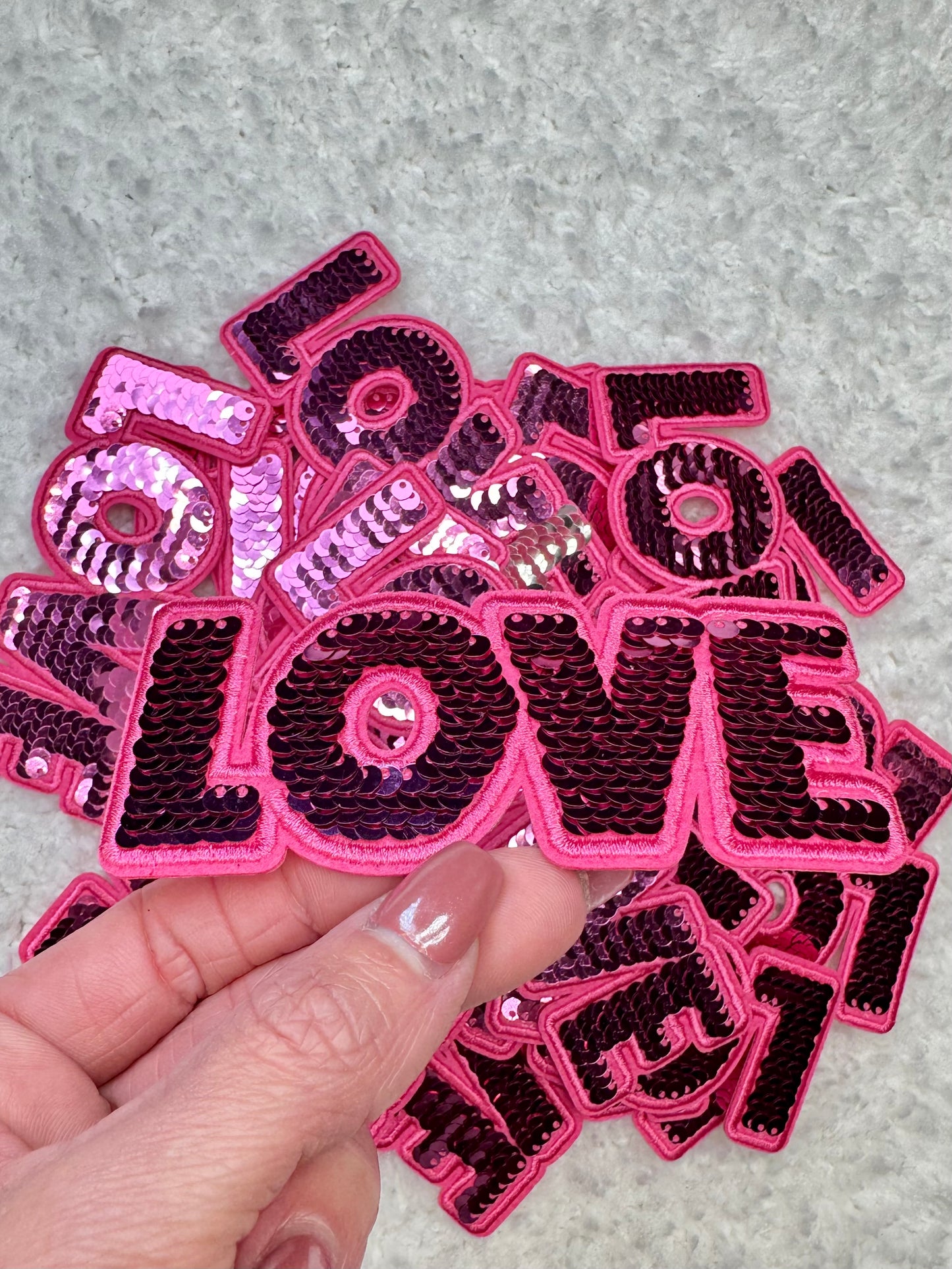 Pink Love Sequins Iron On Patch Patch