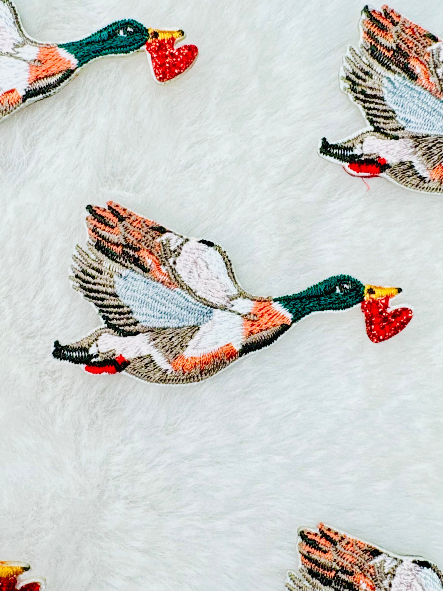 Flying Mallard Duck With Heart Embroidered Patch