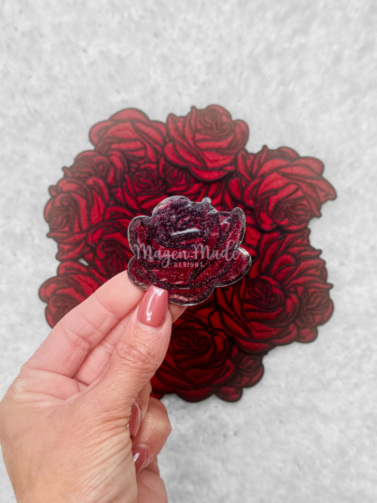 Dark red rose embroidered patch
