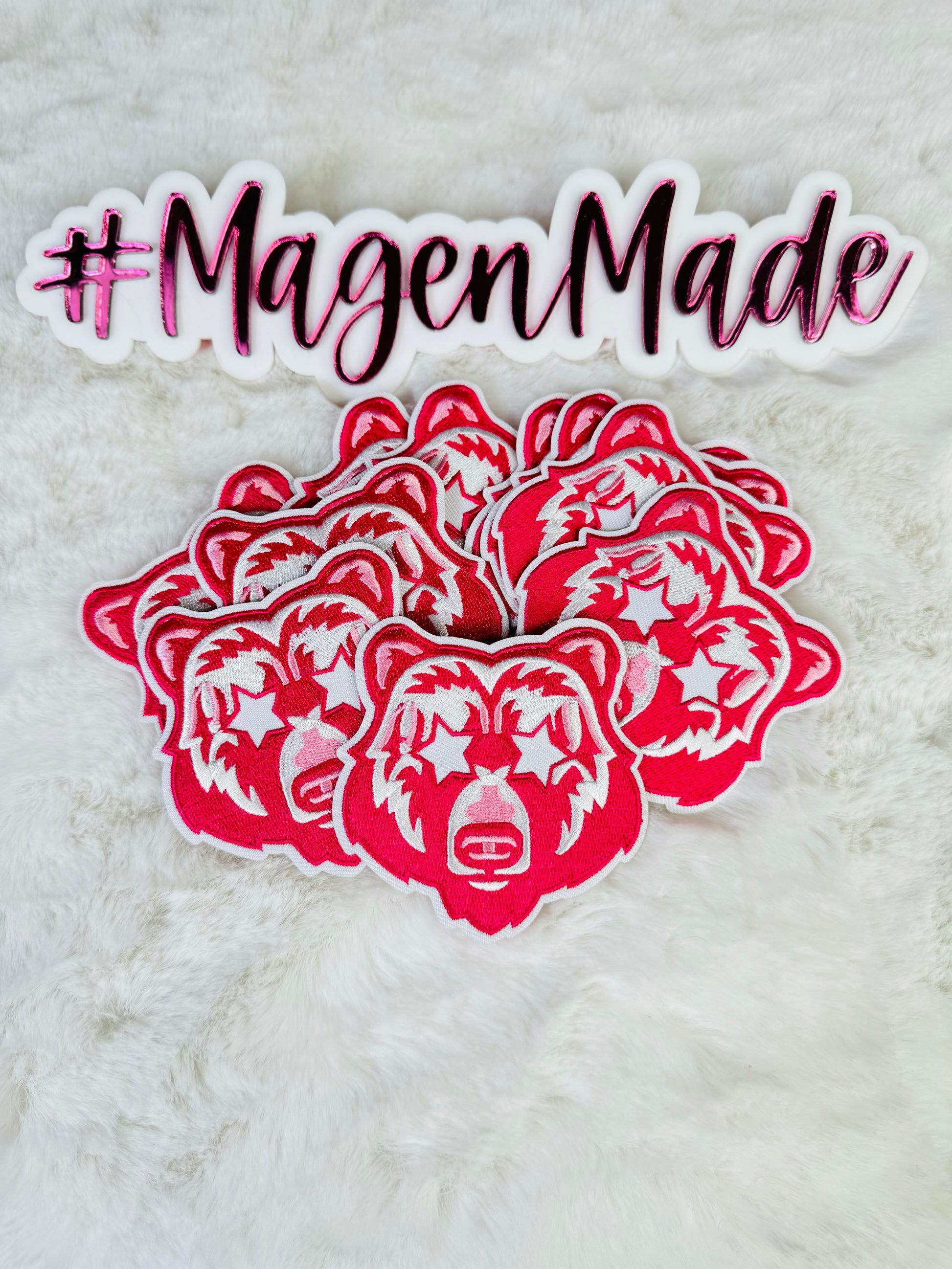 Preppy Pink Bear Mascot Embroidered Patch