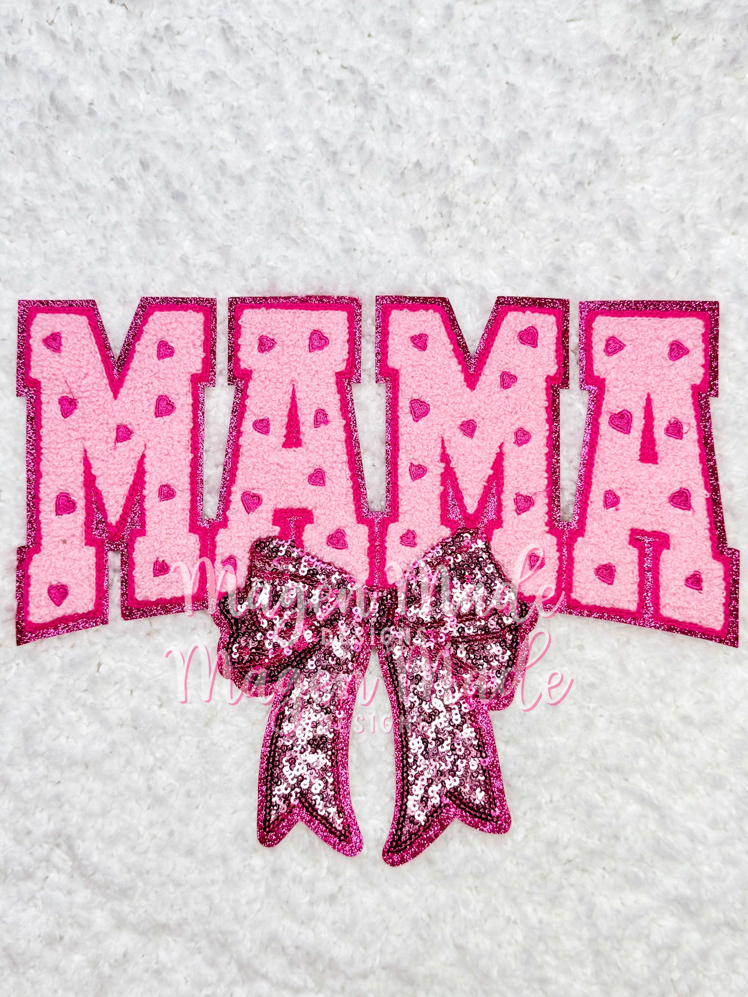 Pink Mama With Bow Chenille & Sequins Patch