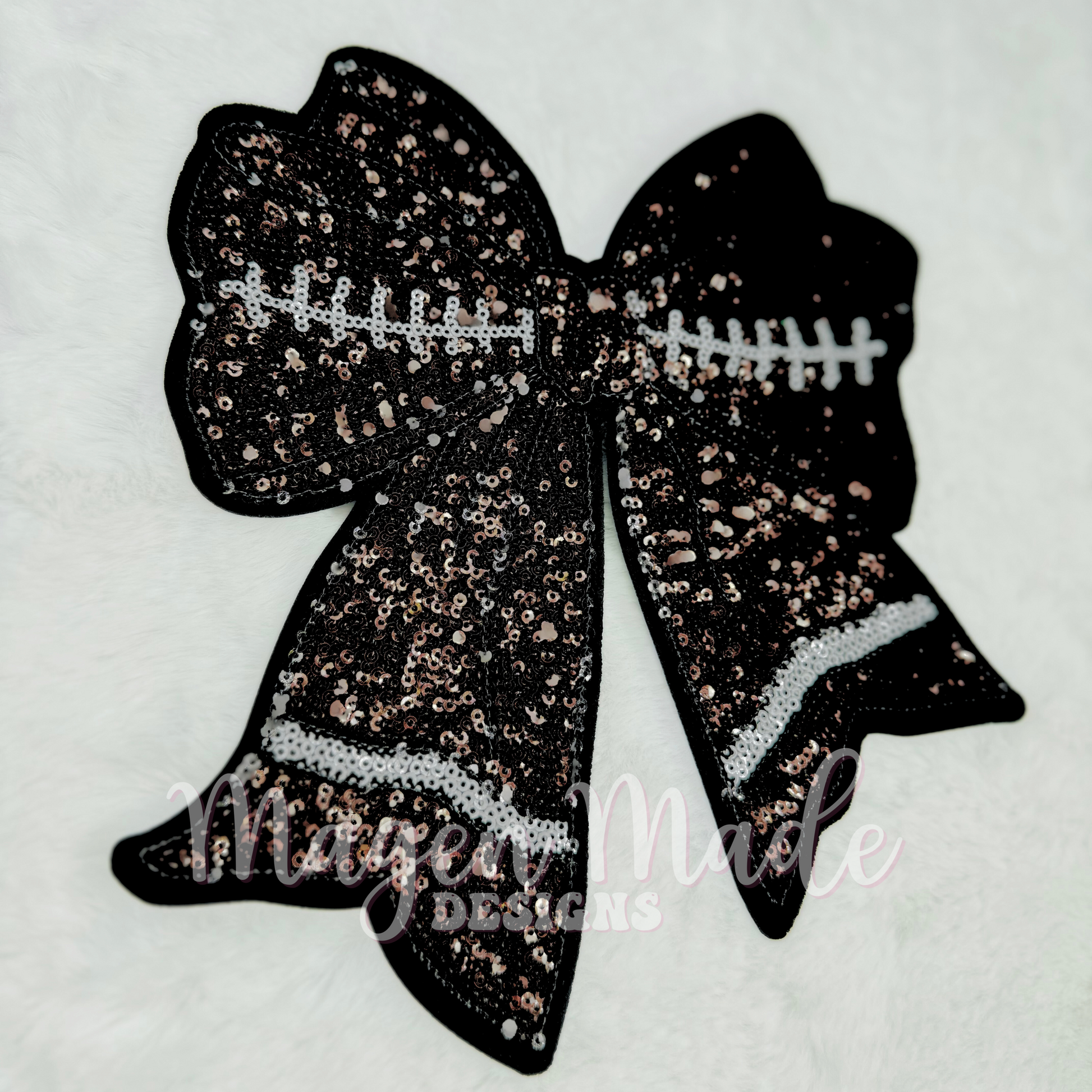 Coquette Football Bow Iron On Sequin Patch
