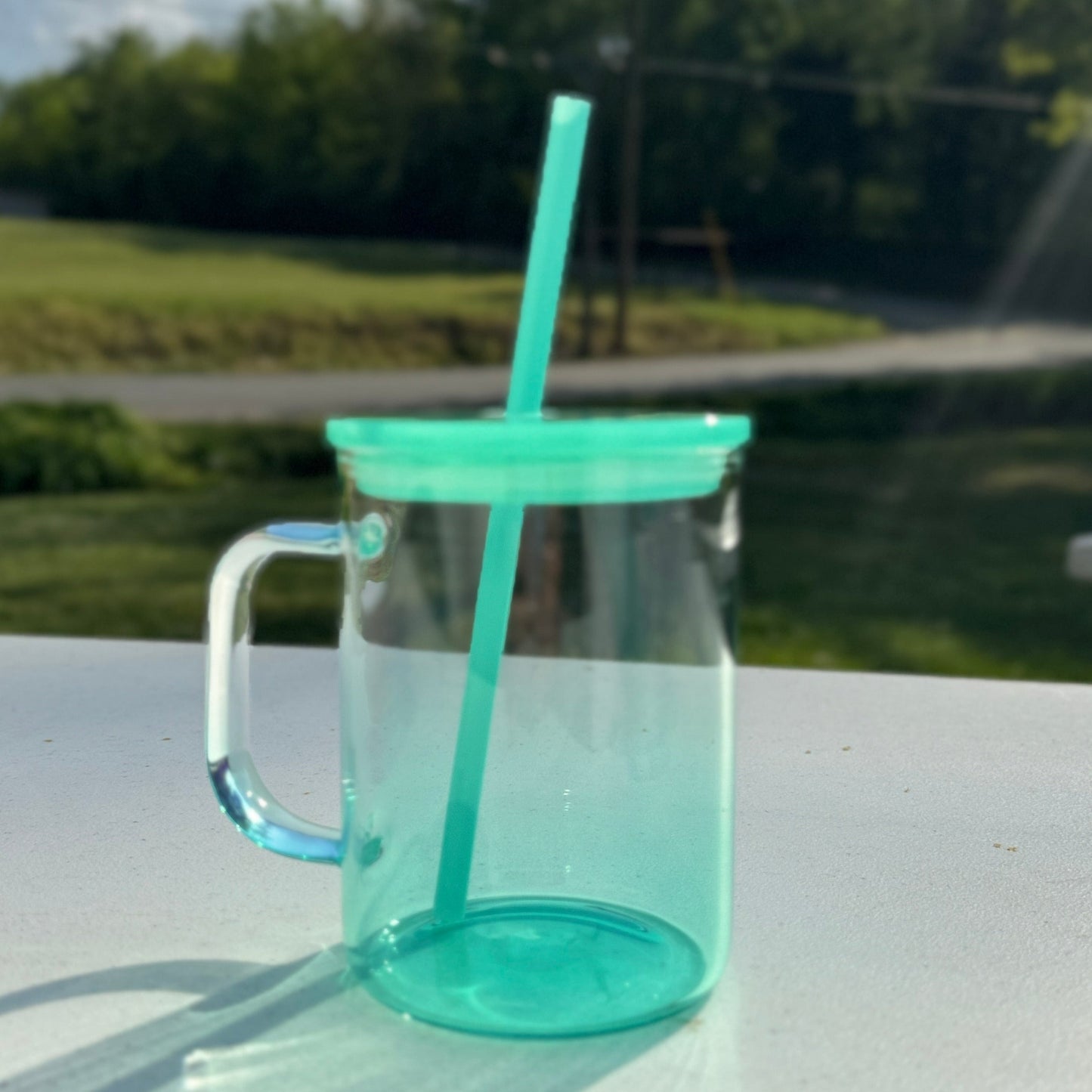 The teal 17 oz. Ombre Glass Mug