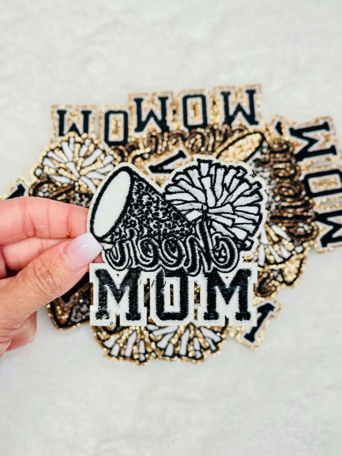 Cheer Mom Embroidered With Gold Glitter Patch