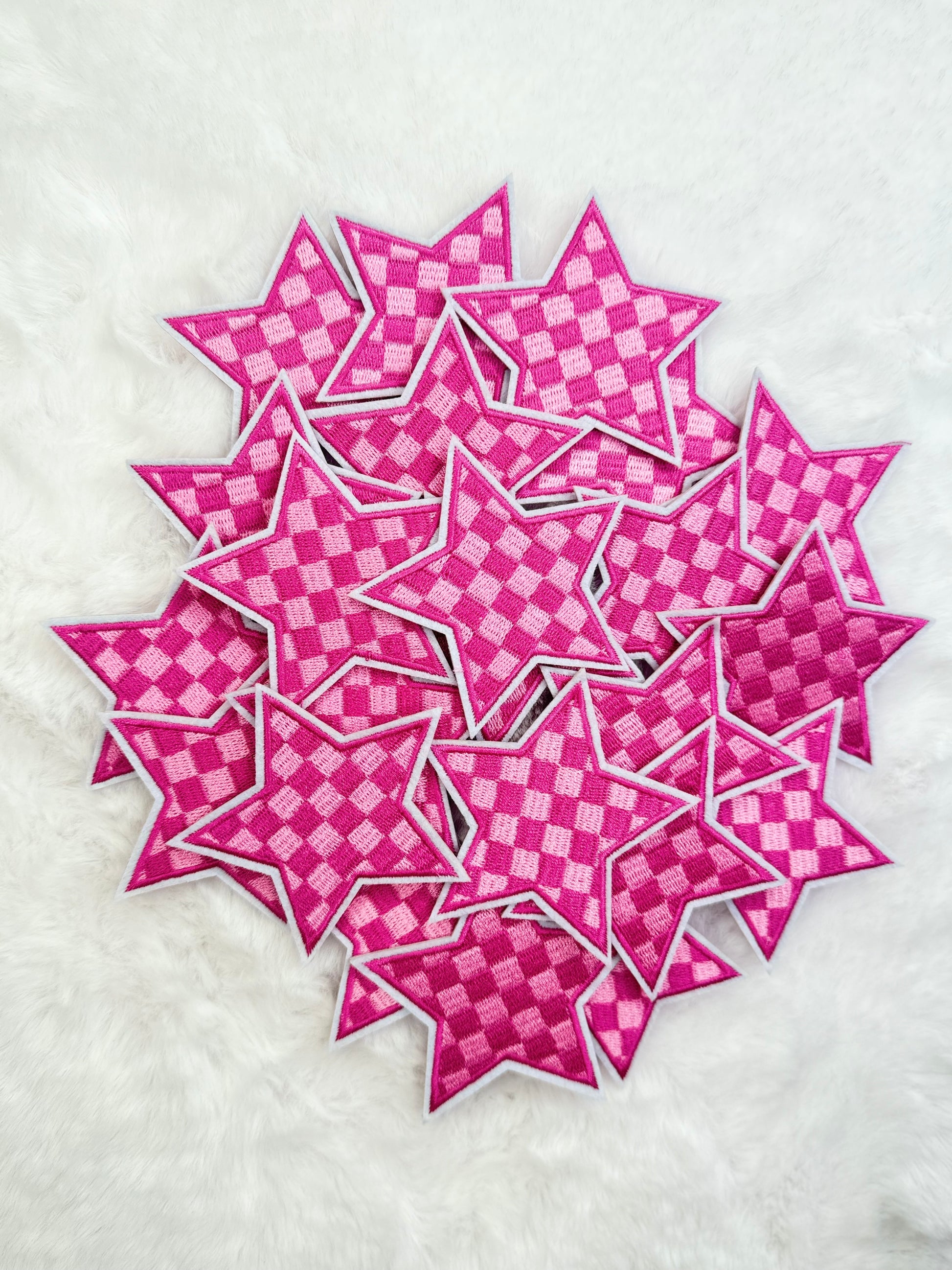 Pink Plaid Star Embroidered Patch