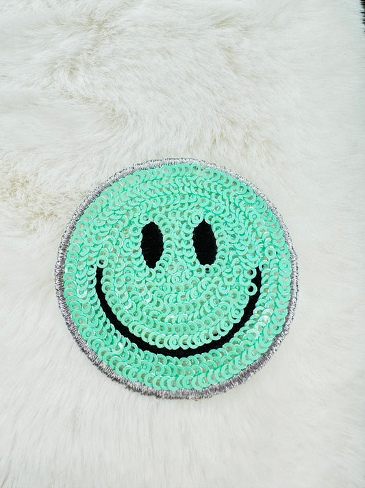 Teal Sequin Smiley face patch