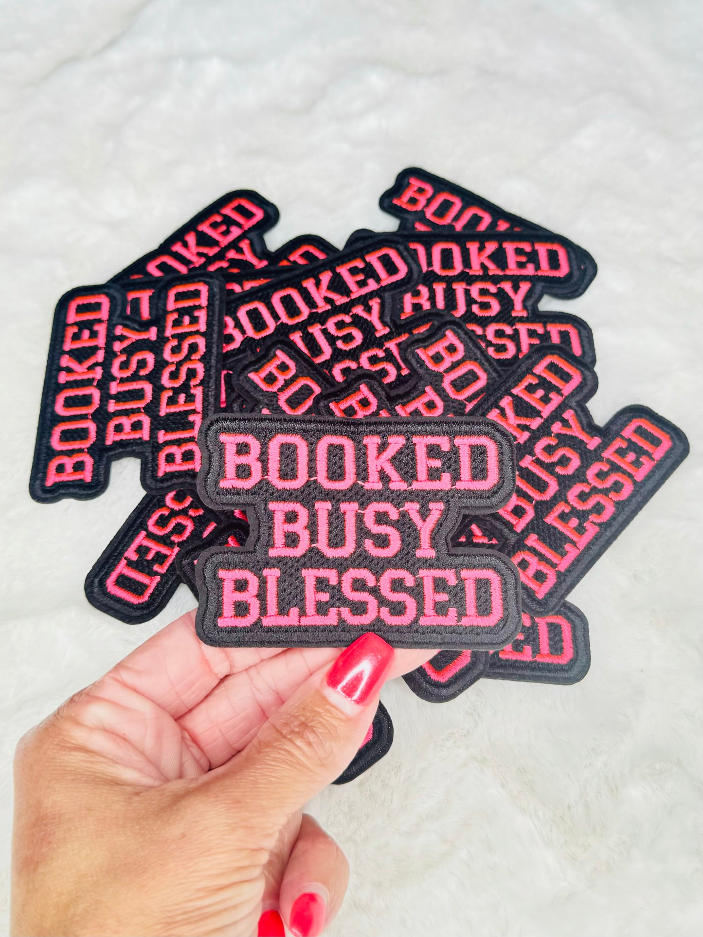 Booked Busy Blessed Embroidered Patch