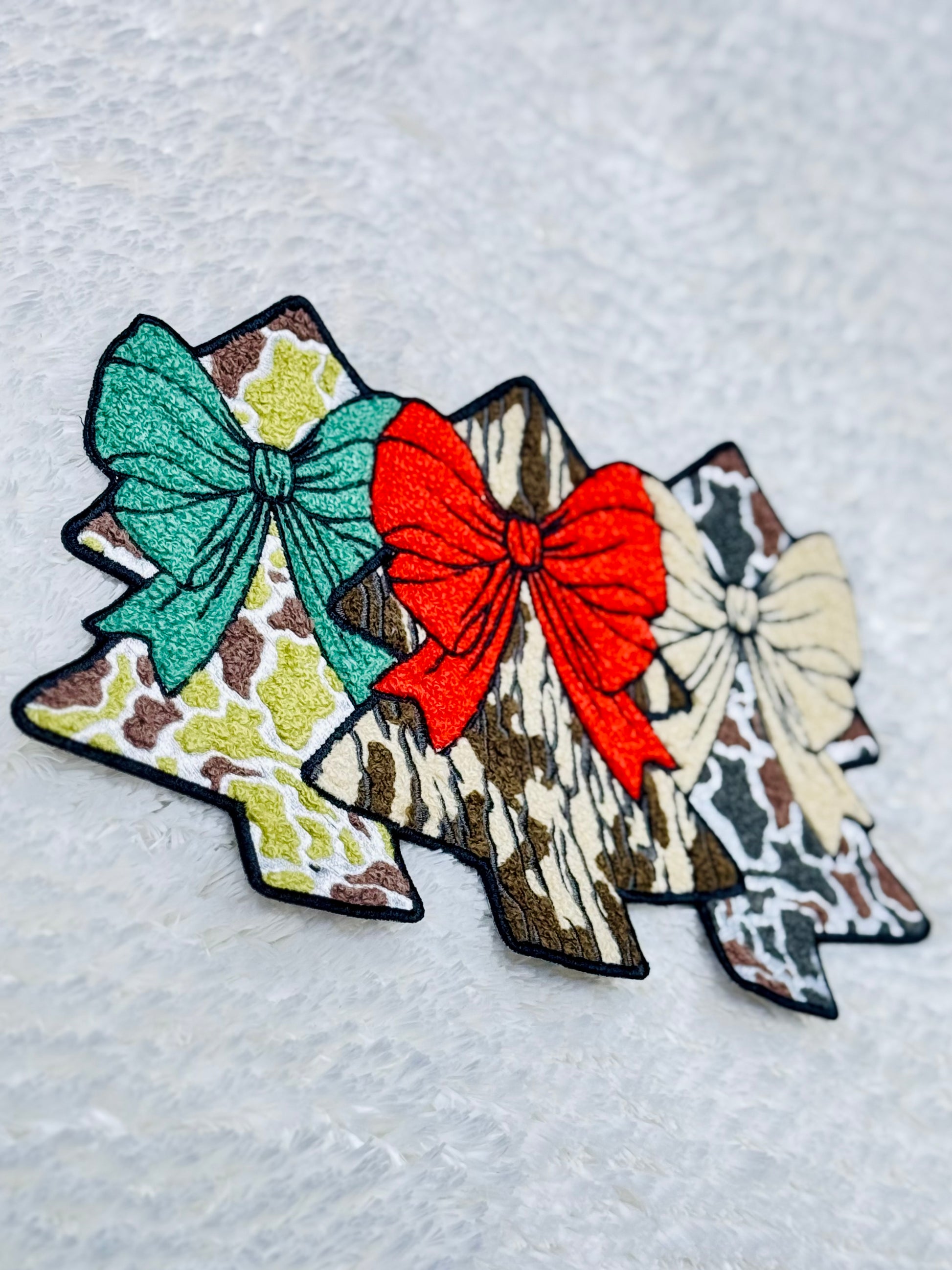 Camo Coquette Christmas Tree Trio Chenille Patch