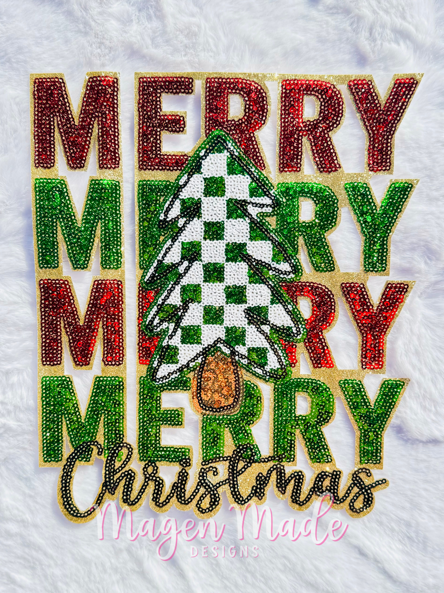 Merry Merry Merry Christmas Sequin Patch