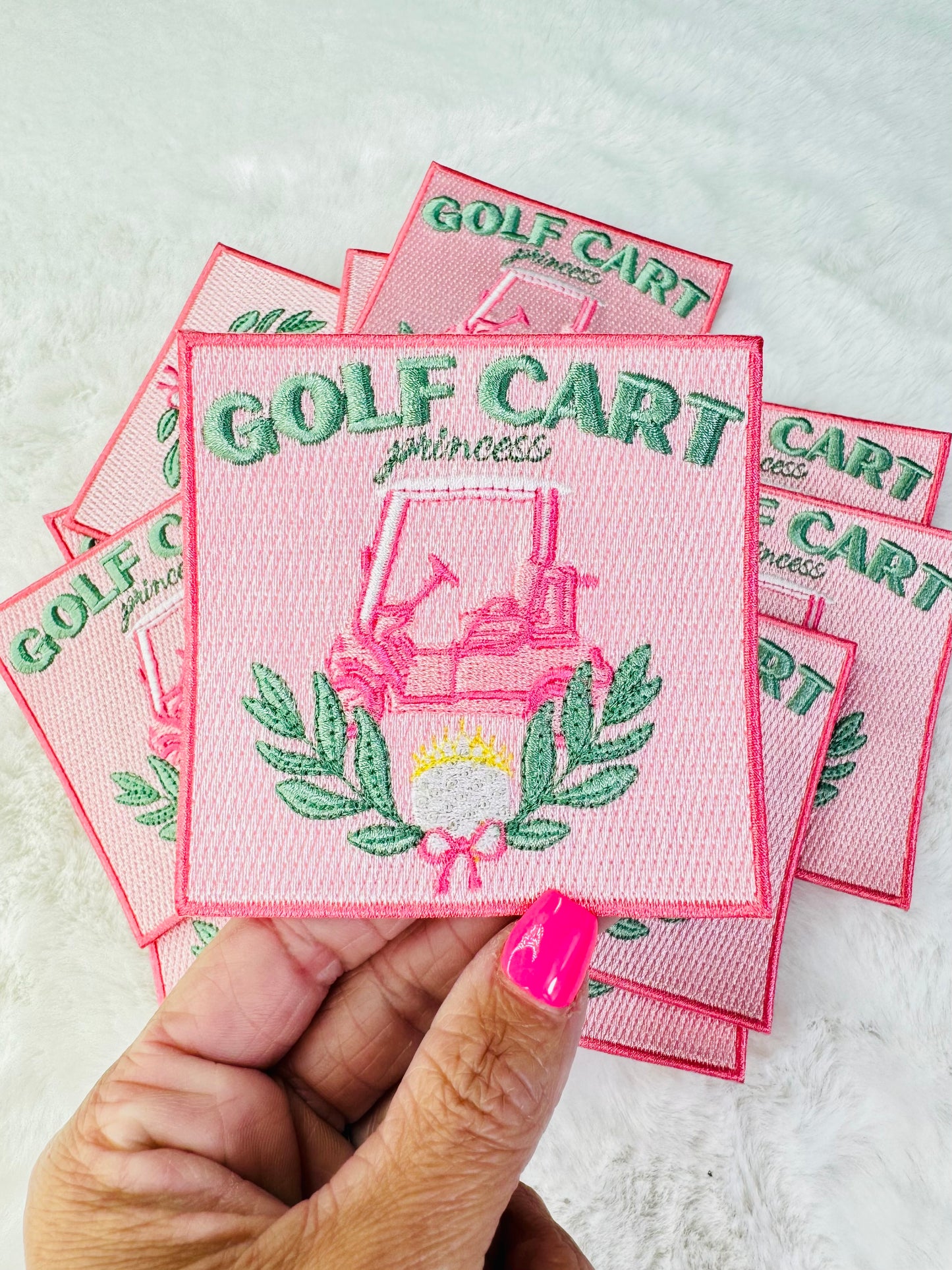 Golf cart princess pink embroidered patch