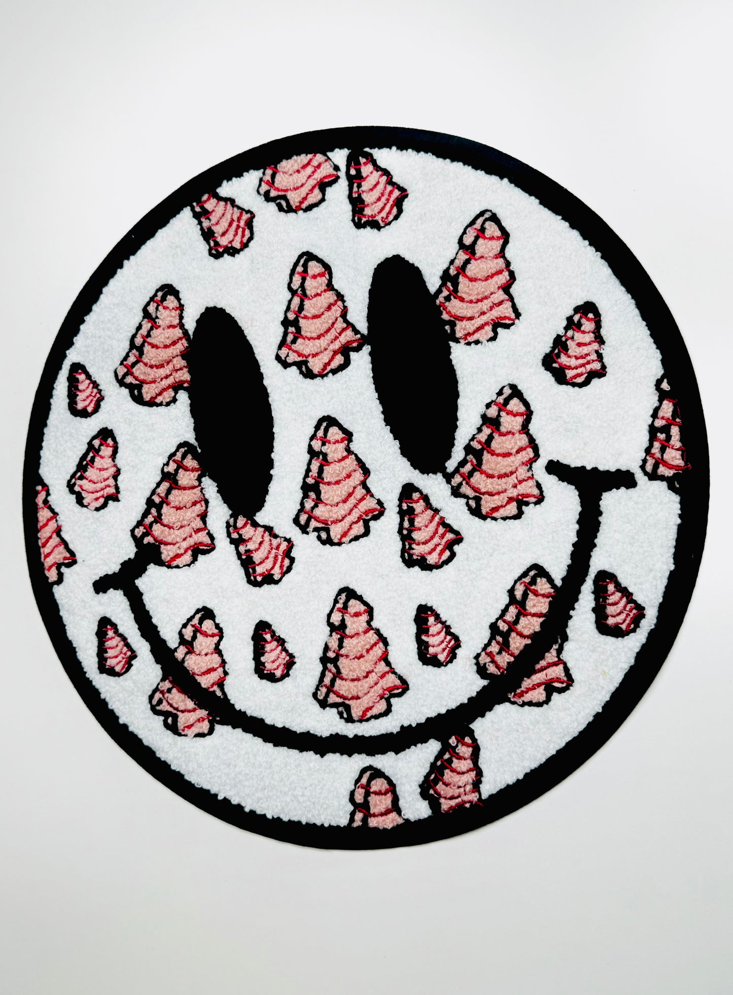 Christmas Tree Cake Smiley Face Chenille Patch