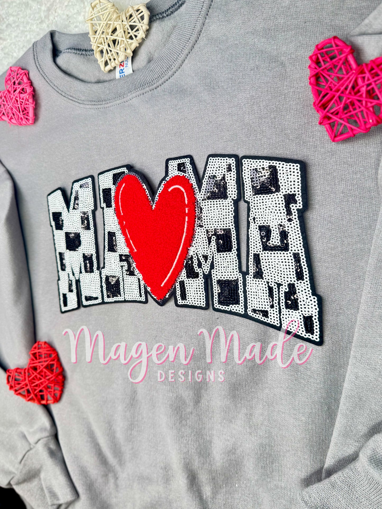 Mama With A Heart Sequins & Chenille Patch