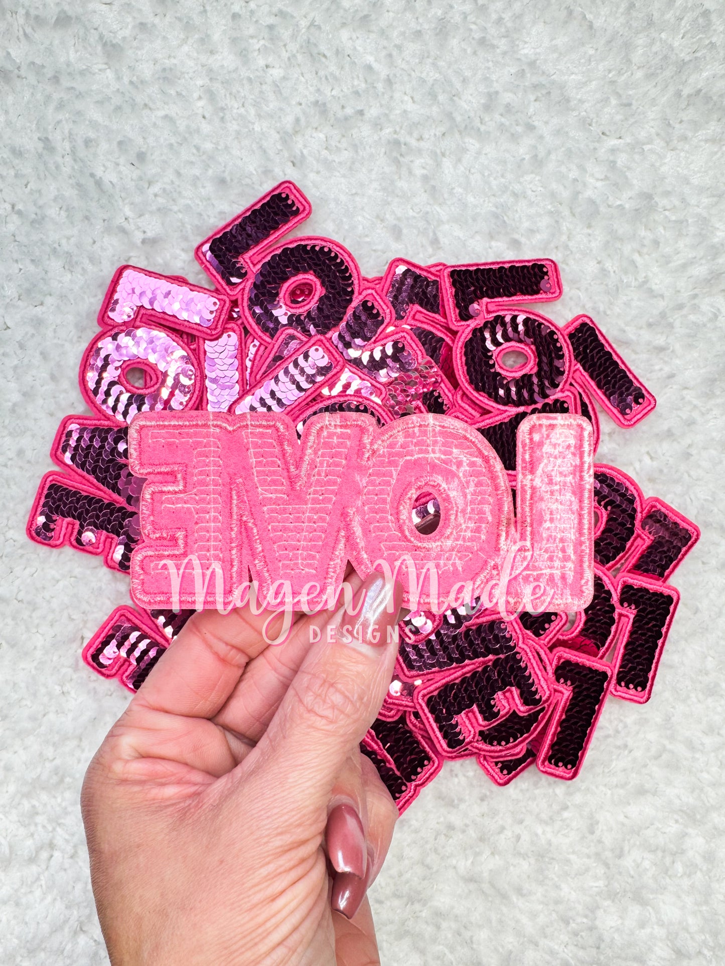Pink Love Sequins Iron On Patch Patch