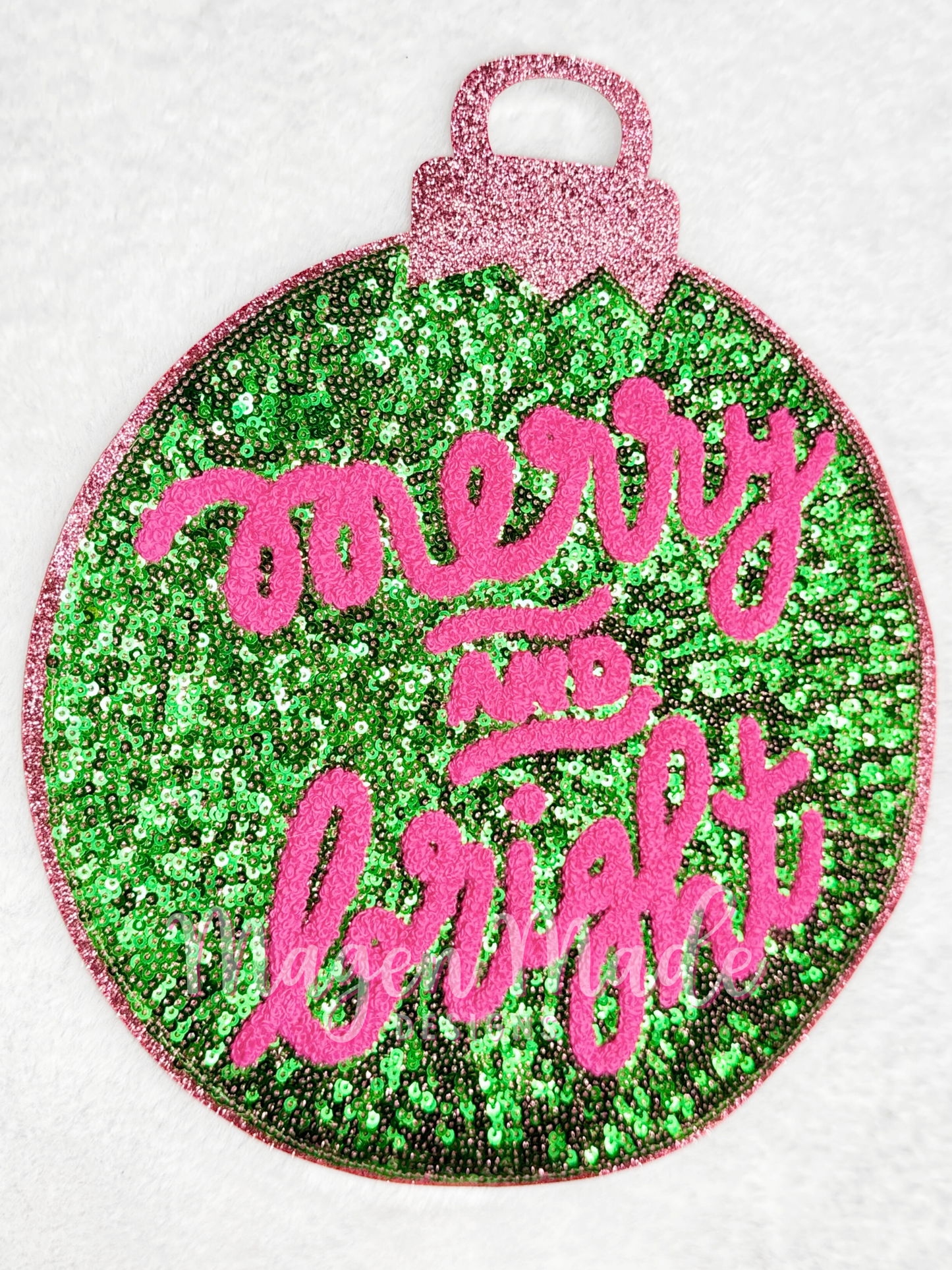 Merry and Bright Ornament Chenille and Sequin Patch