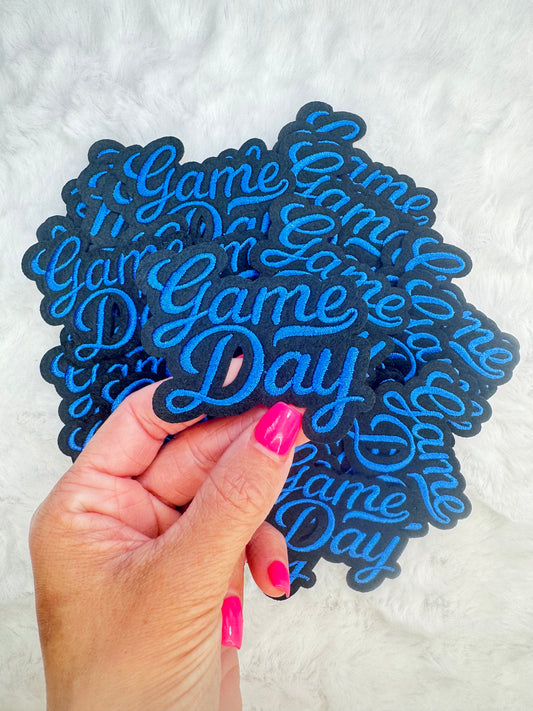 A far away photo of the Blue Game Day Embroidered Patch