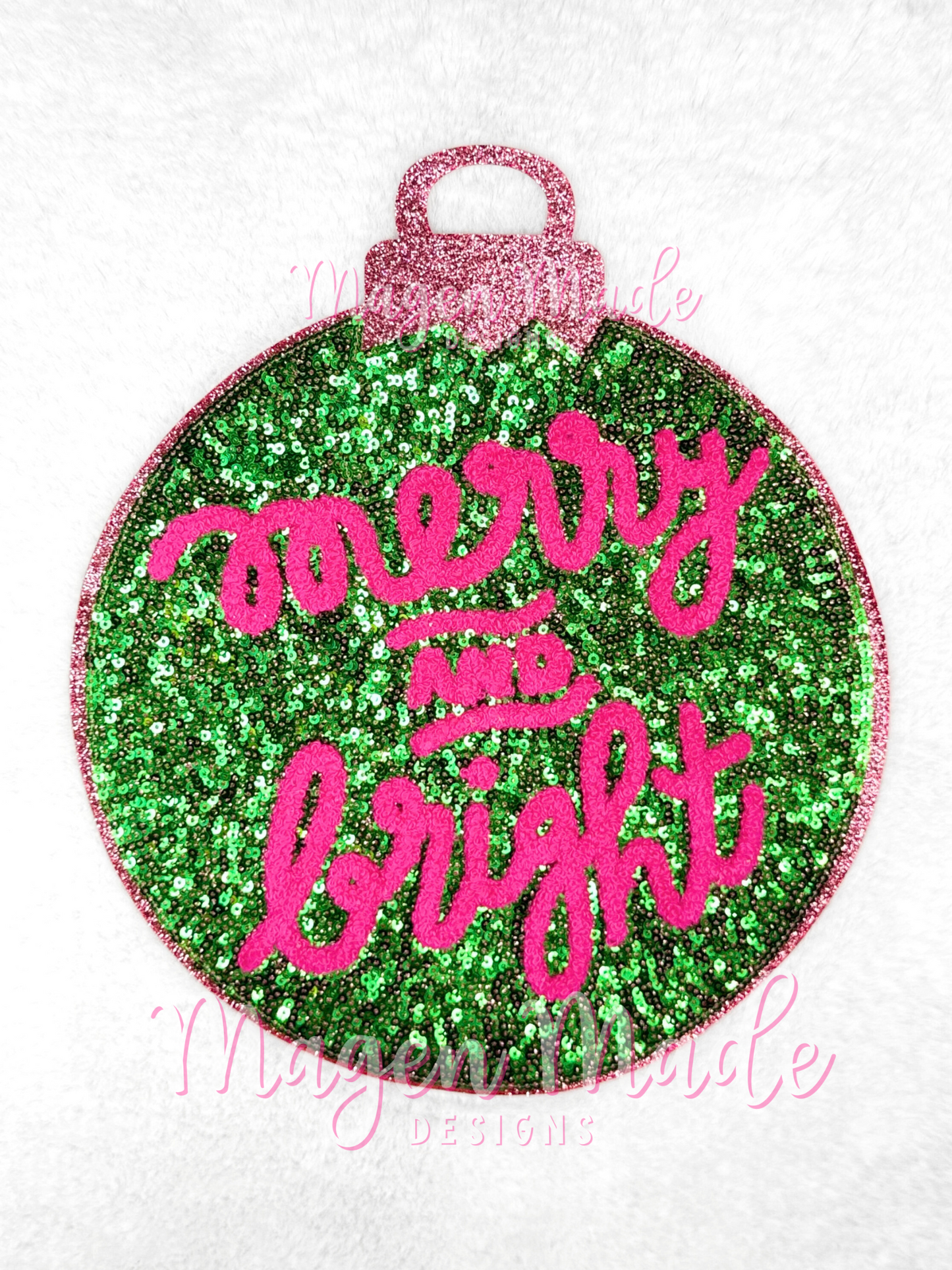 Merry and Bright Ornament Chenille and Sequin Patch