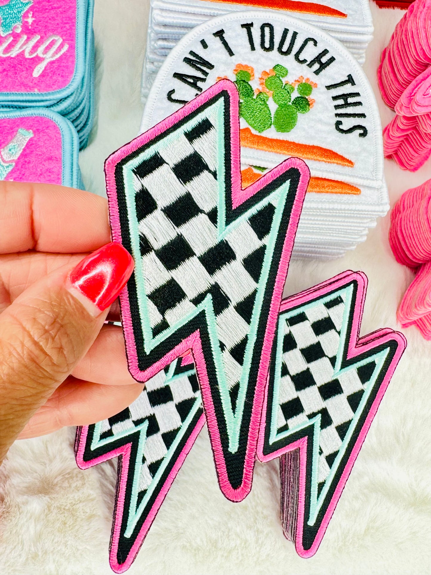 Checkered Lightning Bolt Embroidered Patch