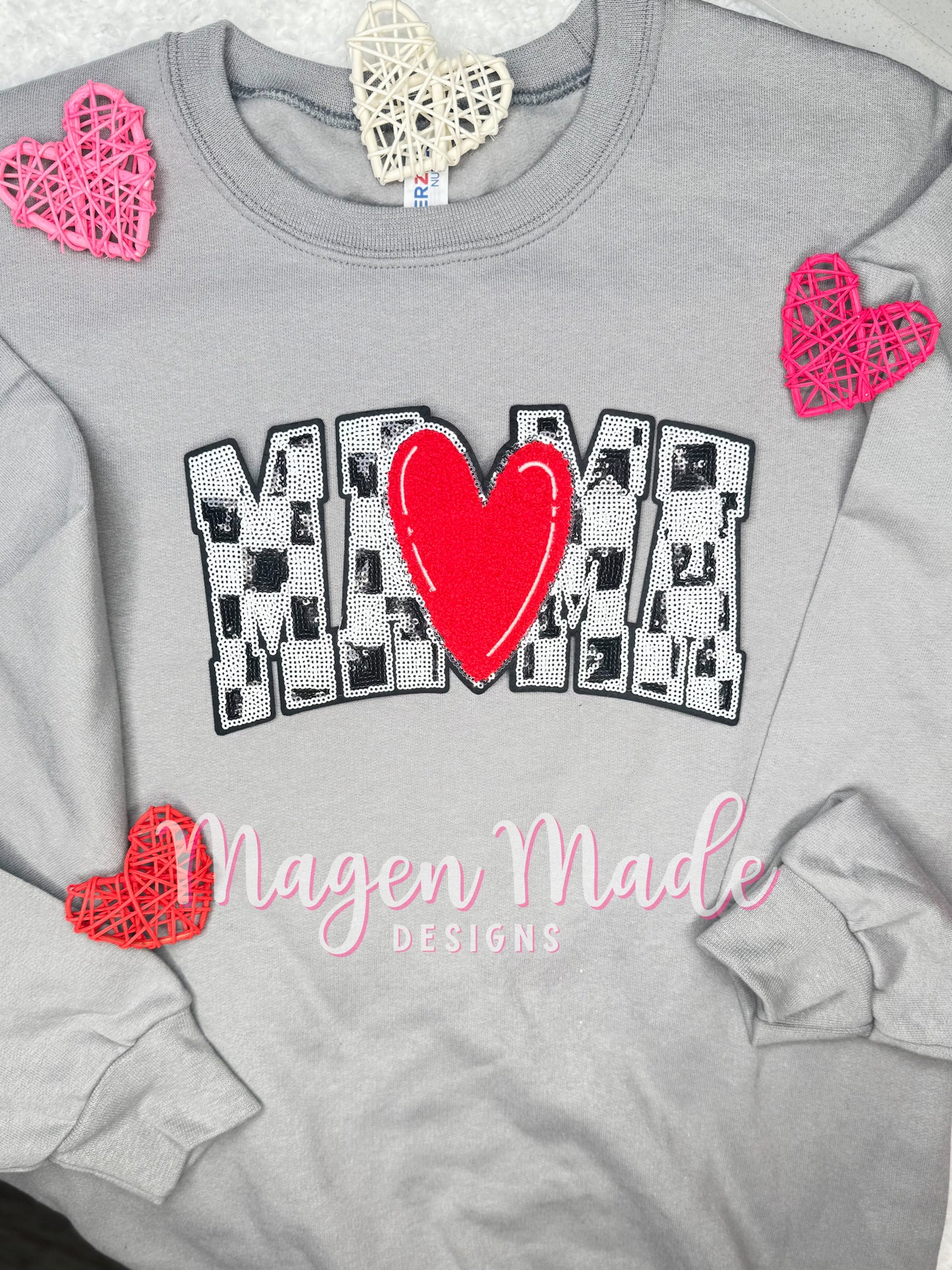 Mama With A Heart Sequins & Chenille Patch