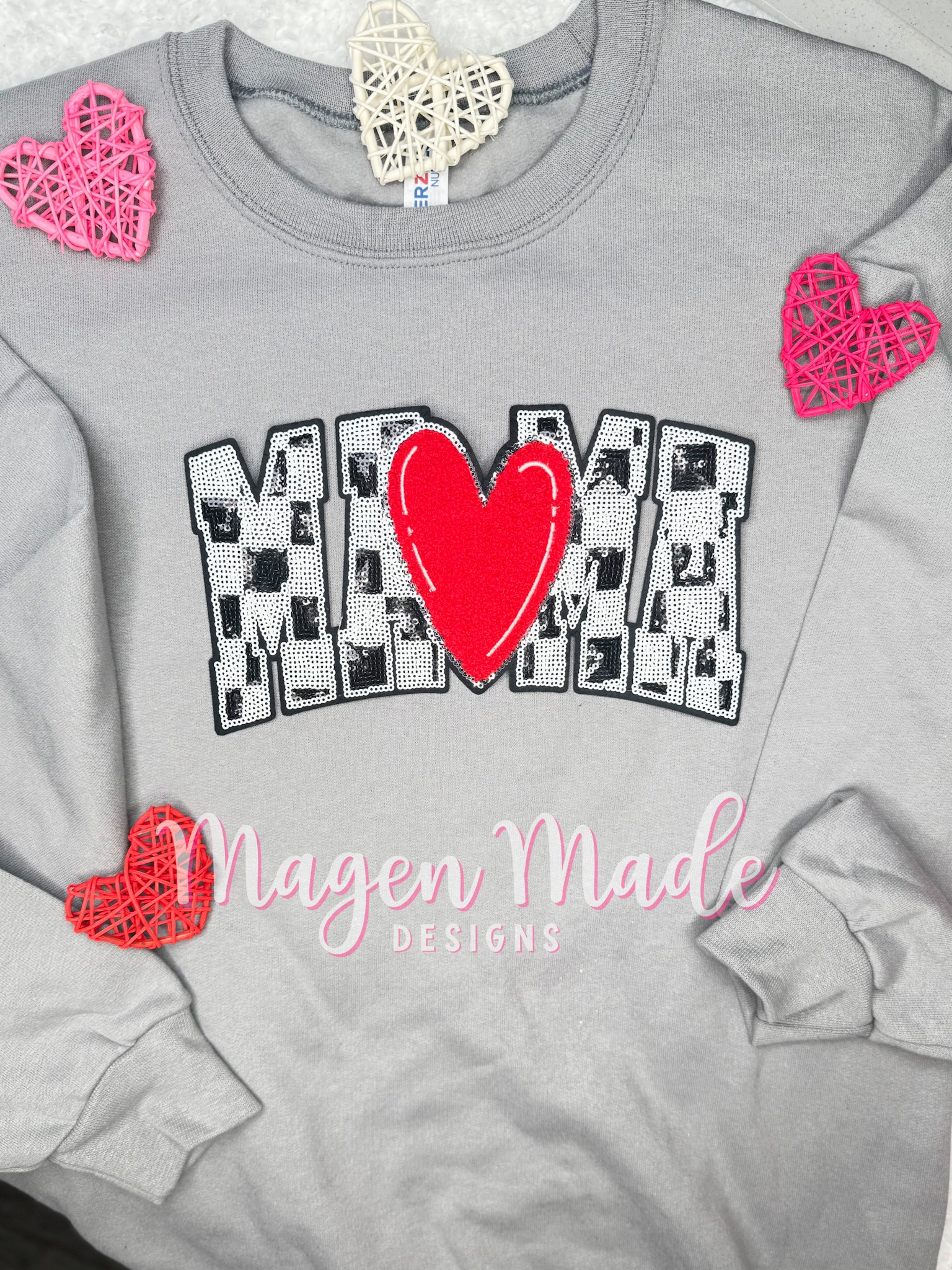 Mama With A Heart Sequins & Chenille Patch