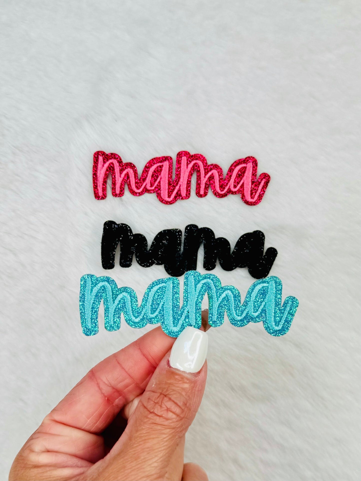 Teal Mama With Glitter Embroidered Patch