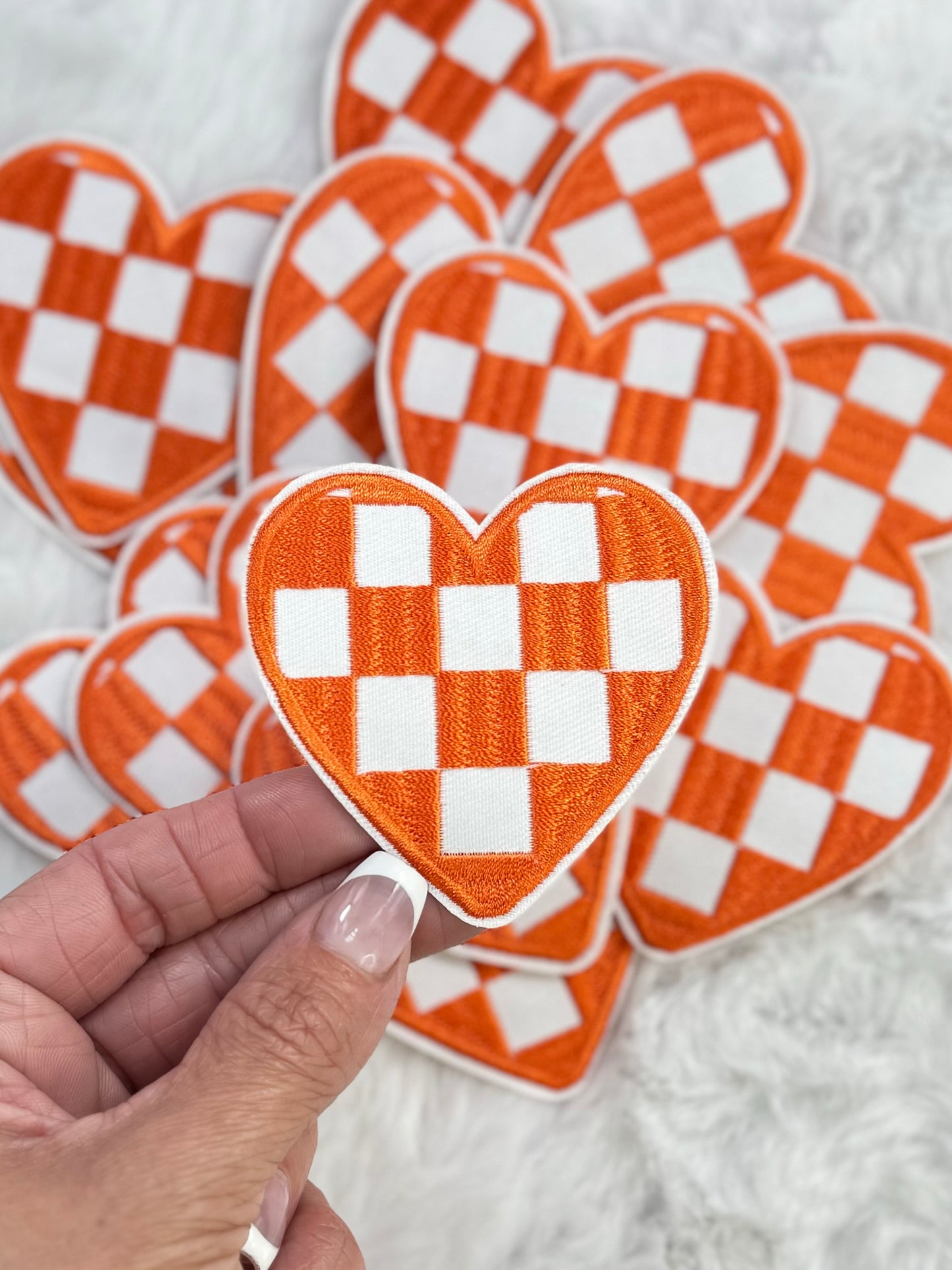Orange & White Checkered Embroidered Heart