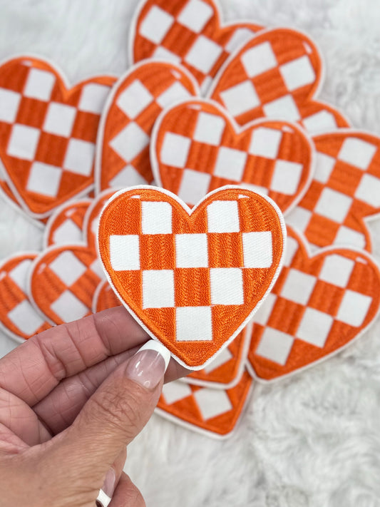 Orange & White Checkered Embroidered Heart