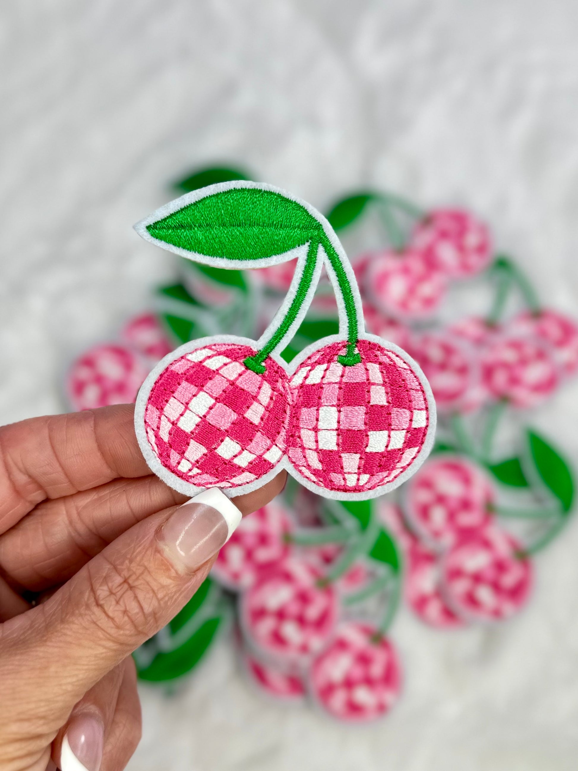 Disco Ball Cherries Embroidered Patch