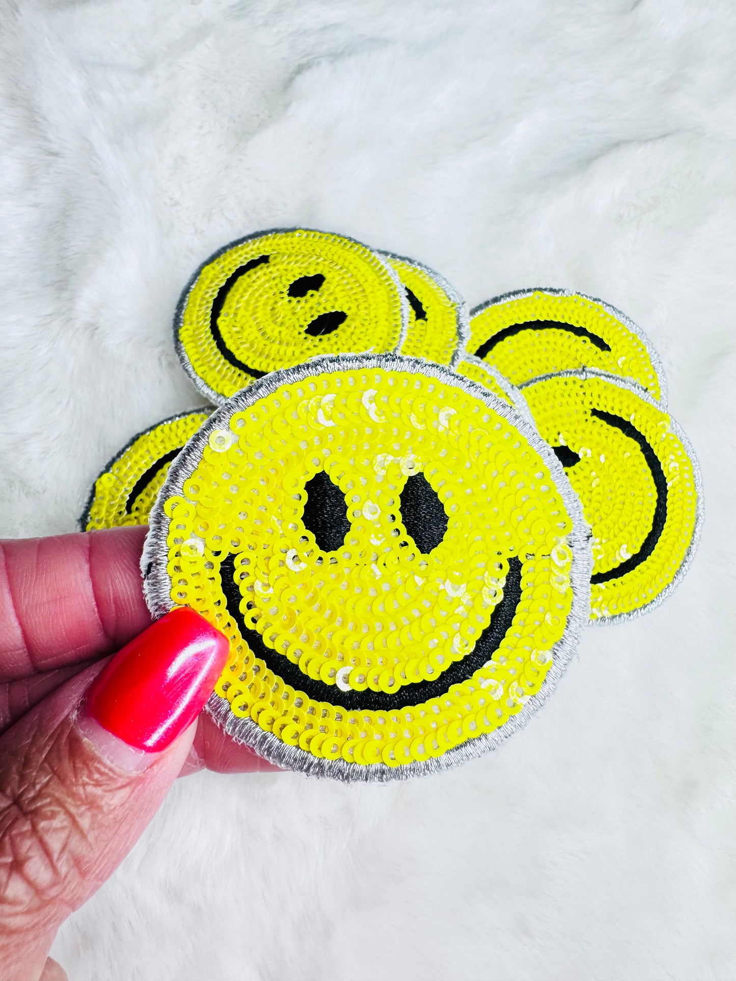 Yellow Sequin Smiley Face Patch