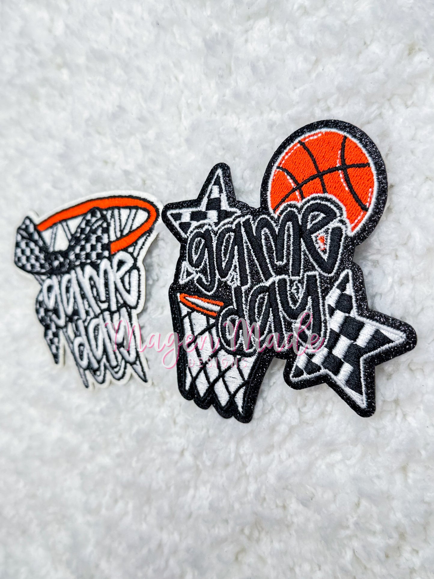 Game Day Basketball With Stars Glitter & Iron On Embroidered Patch