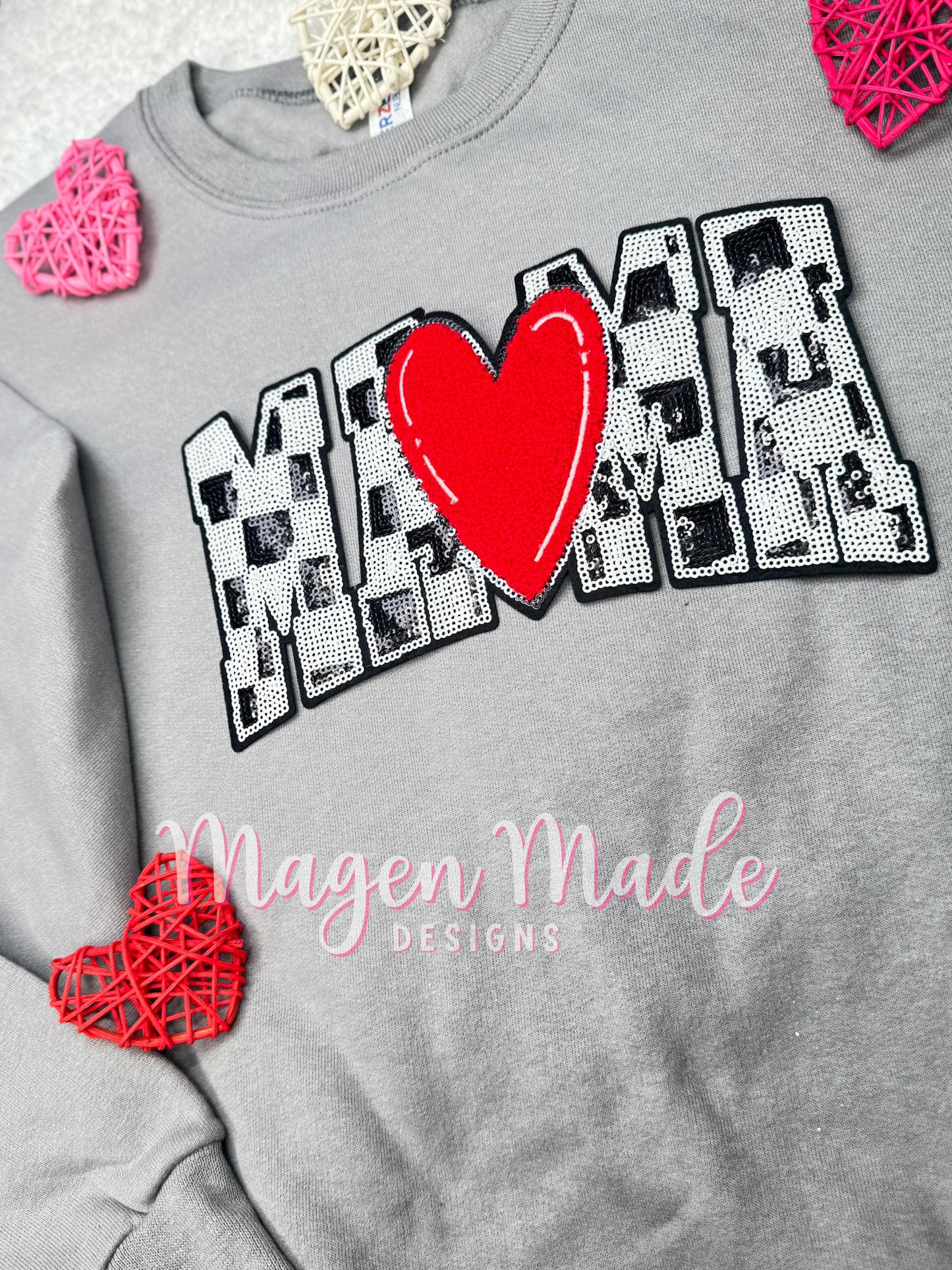 Mama With A Heart Sequins & Chenille Patch