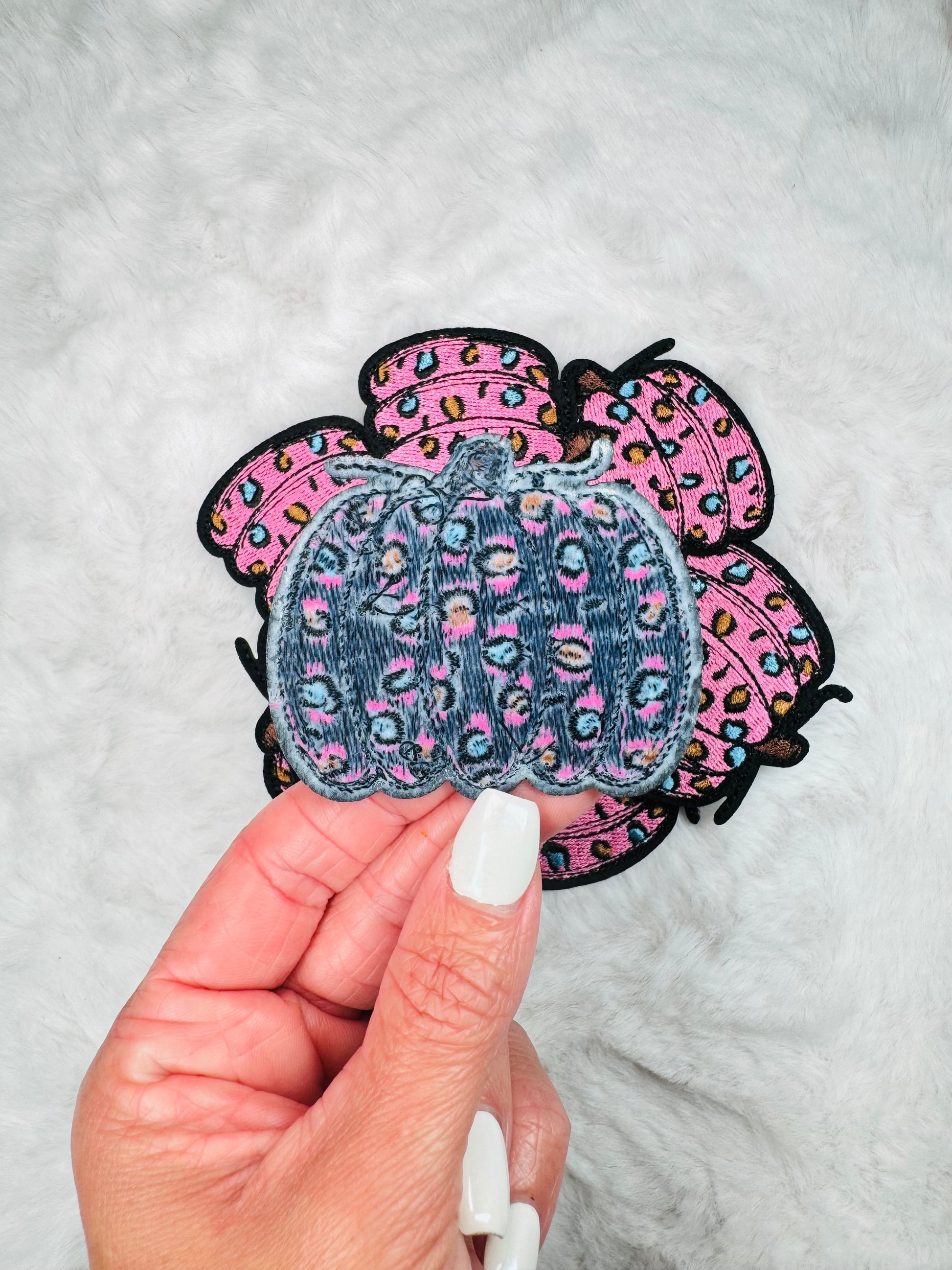 Back of the pink pumpkin embroidered patch