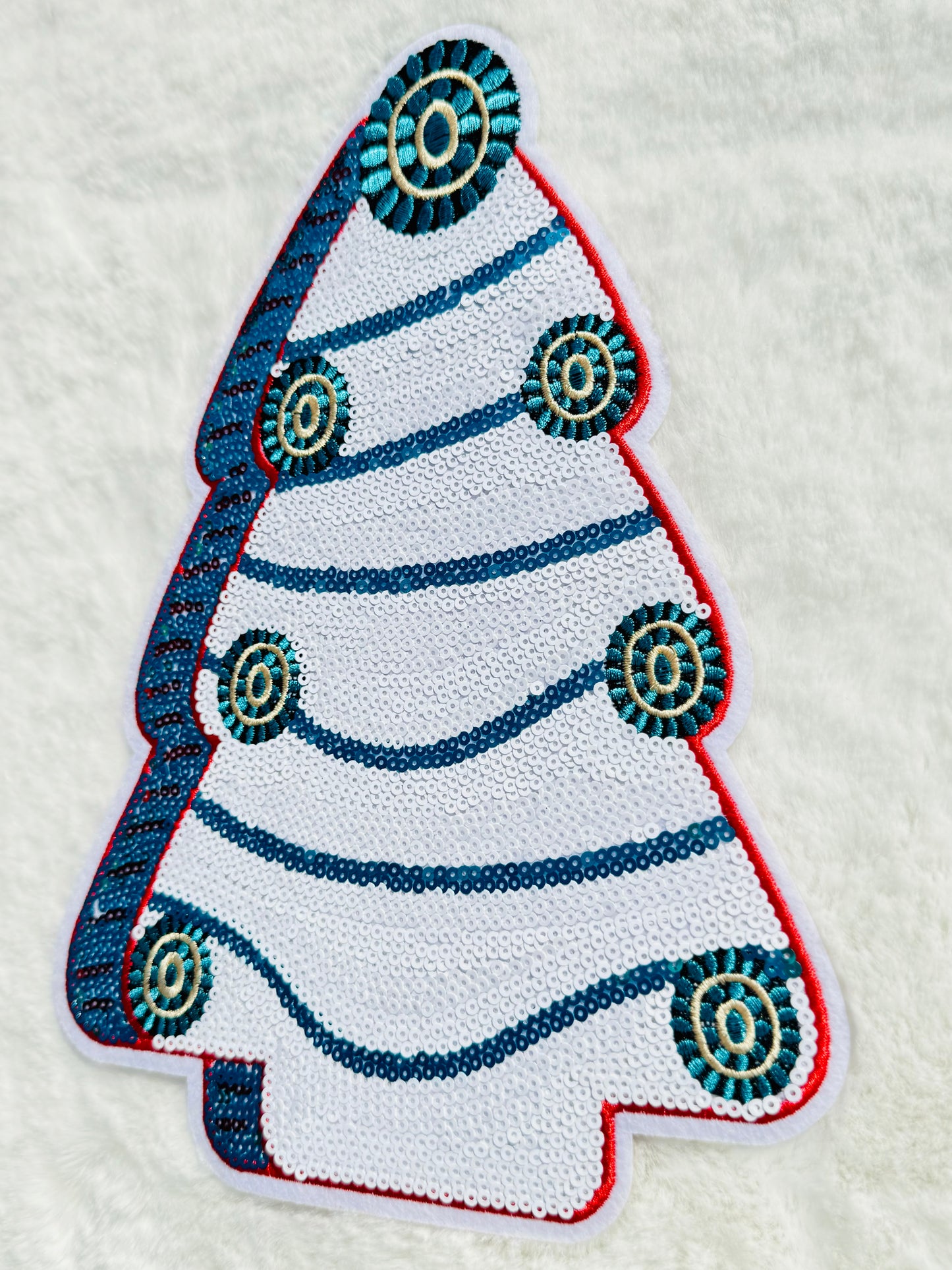 White Tree With Turquoise Jewels Sequins Patch