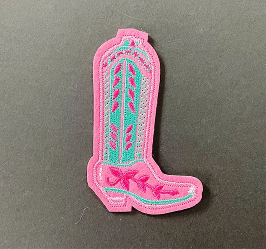 Pink Western Boot Embroidered Patch