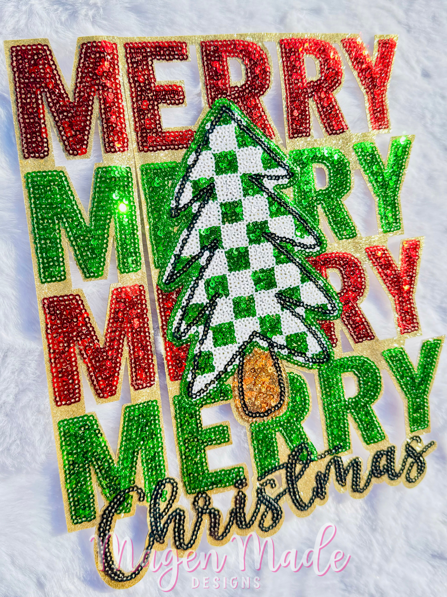 Merry Merry Merry Christmas Sequin Patch