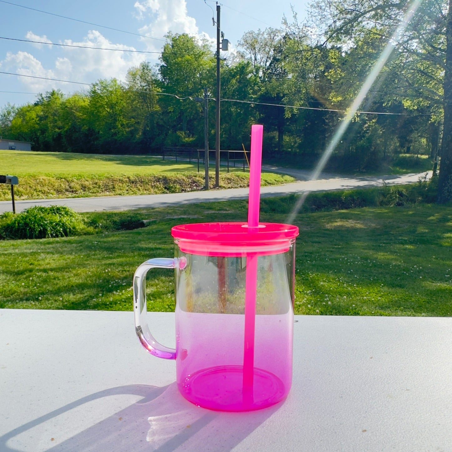 Our 17 oz. Hot Pink Ombre Glass Mug