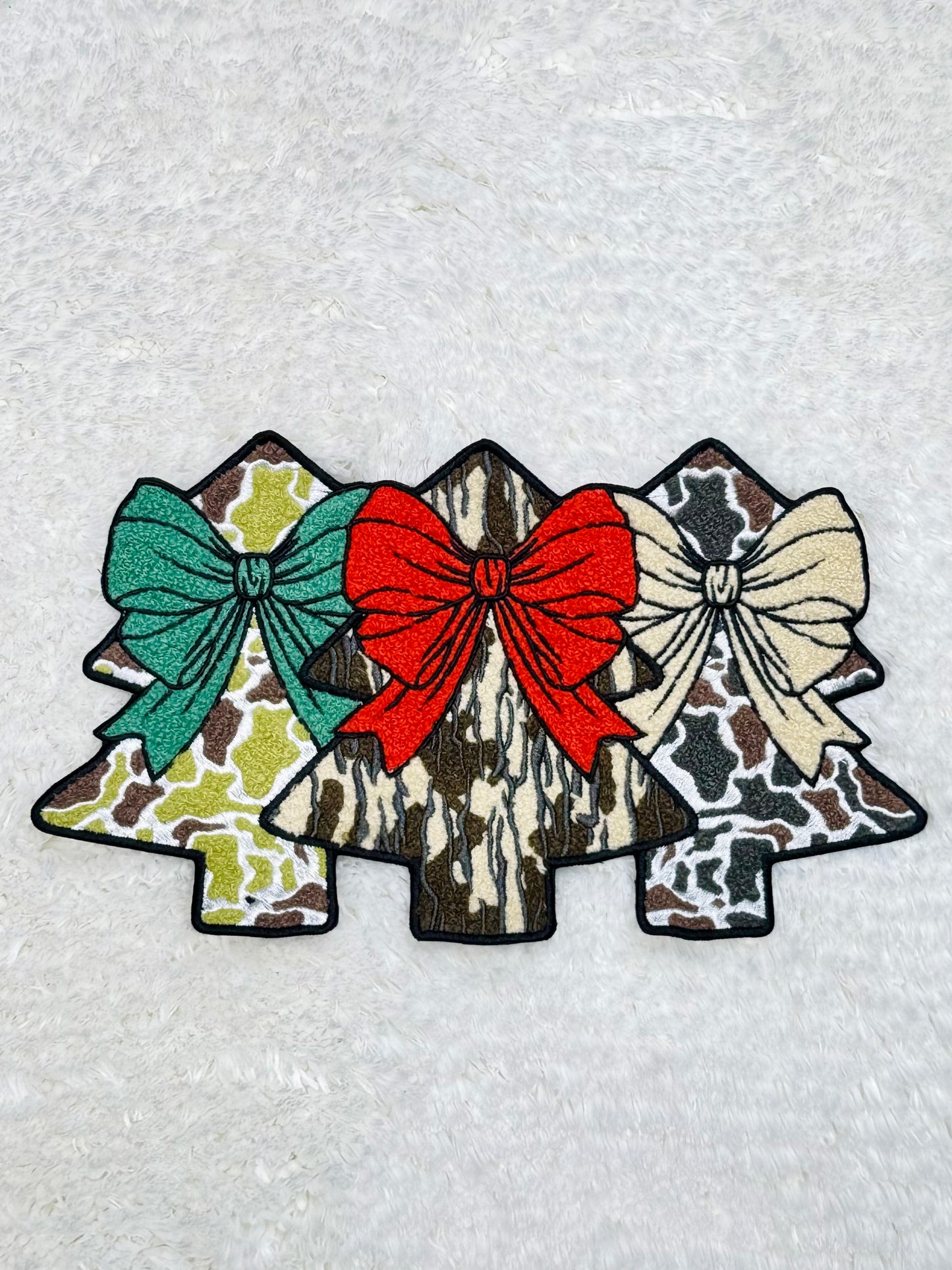 Camo Coquette Christmas Tree Trio Chenille Patch