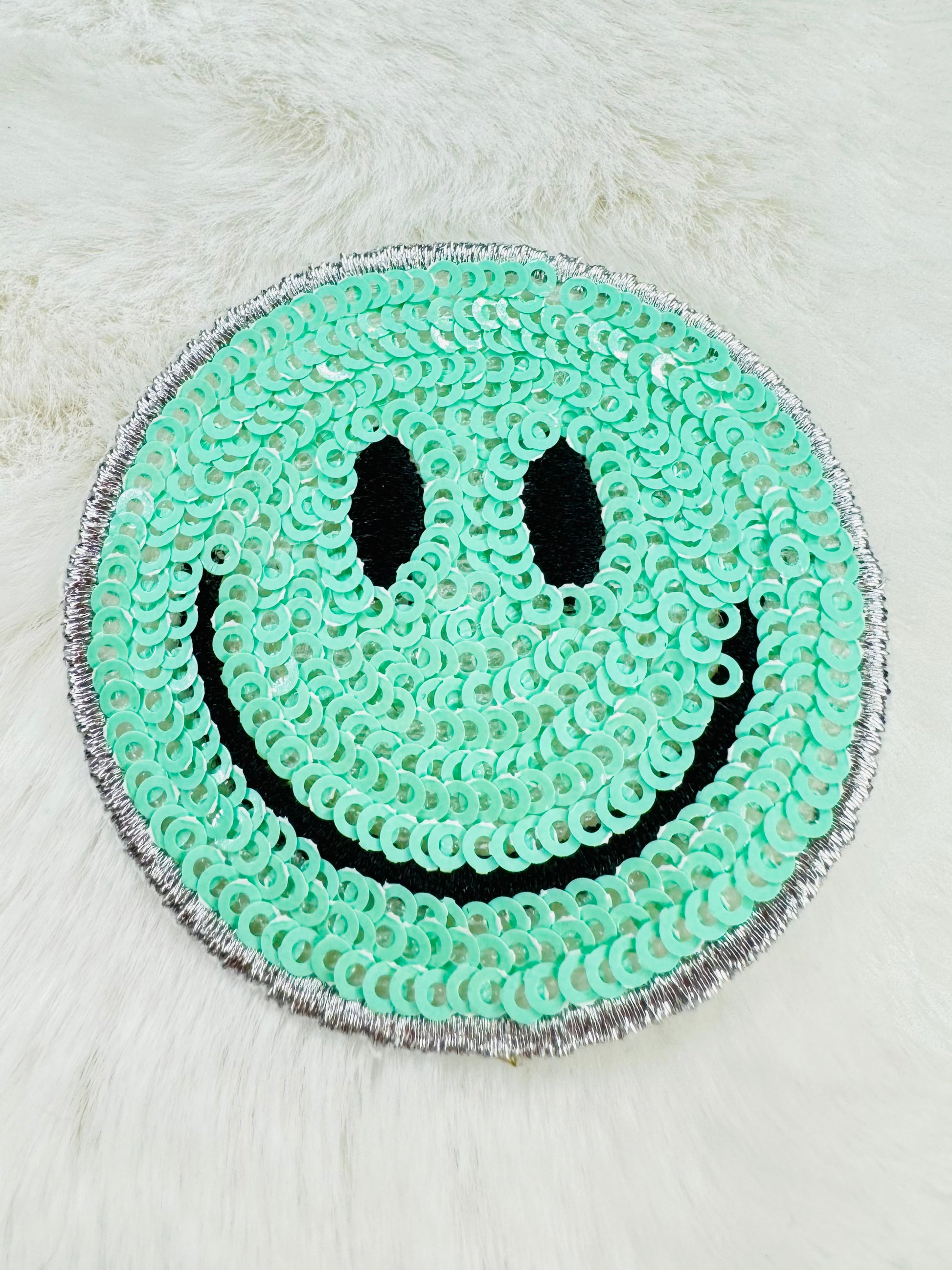 Teal Sequin Smiley Face Patch