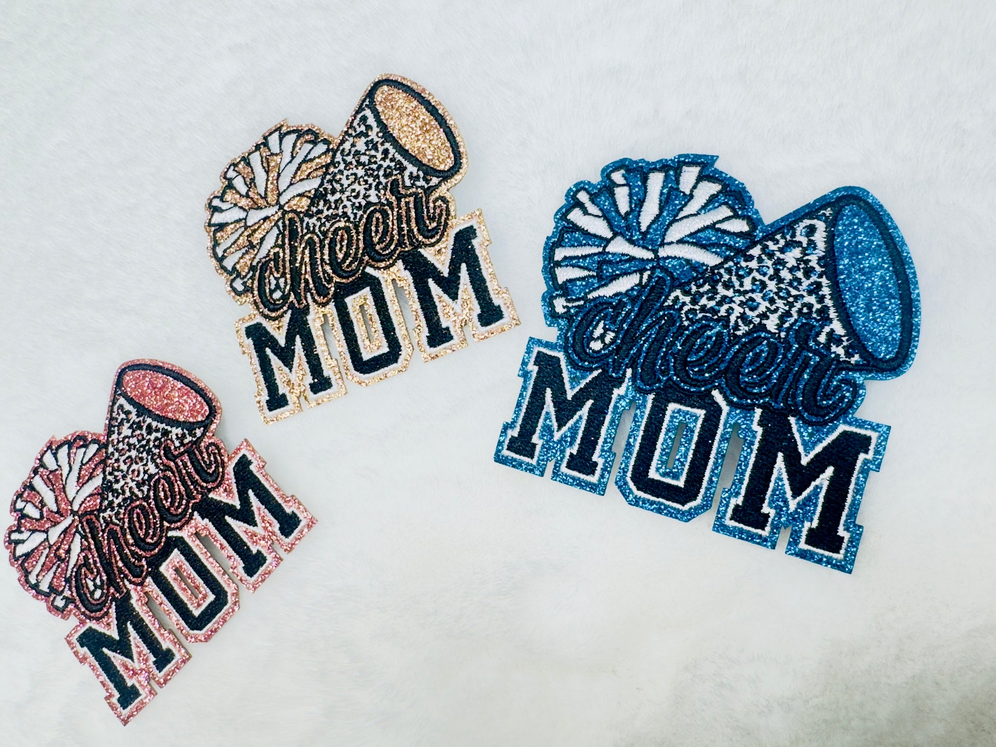 Cheer Mom Embroidered With Blue Glitter Patch