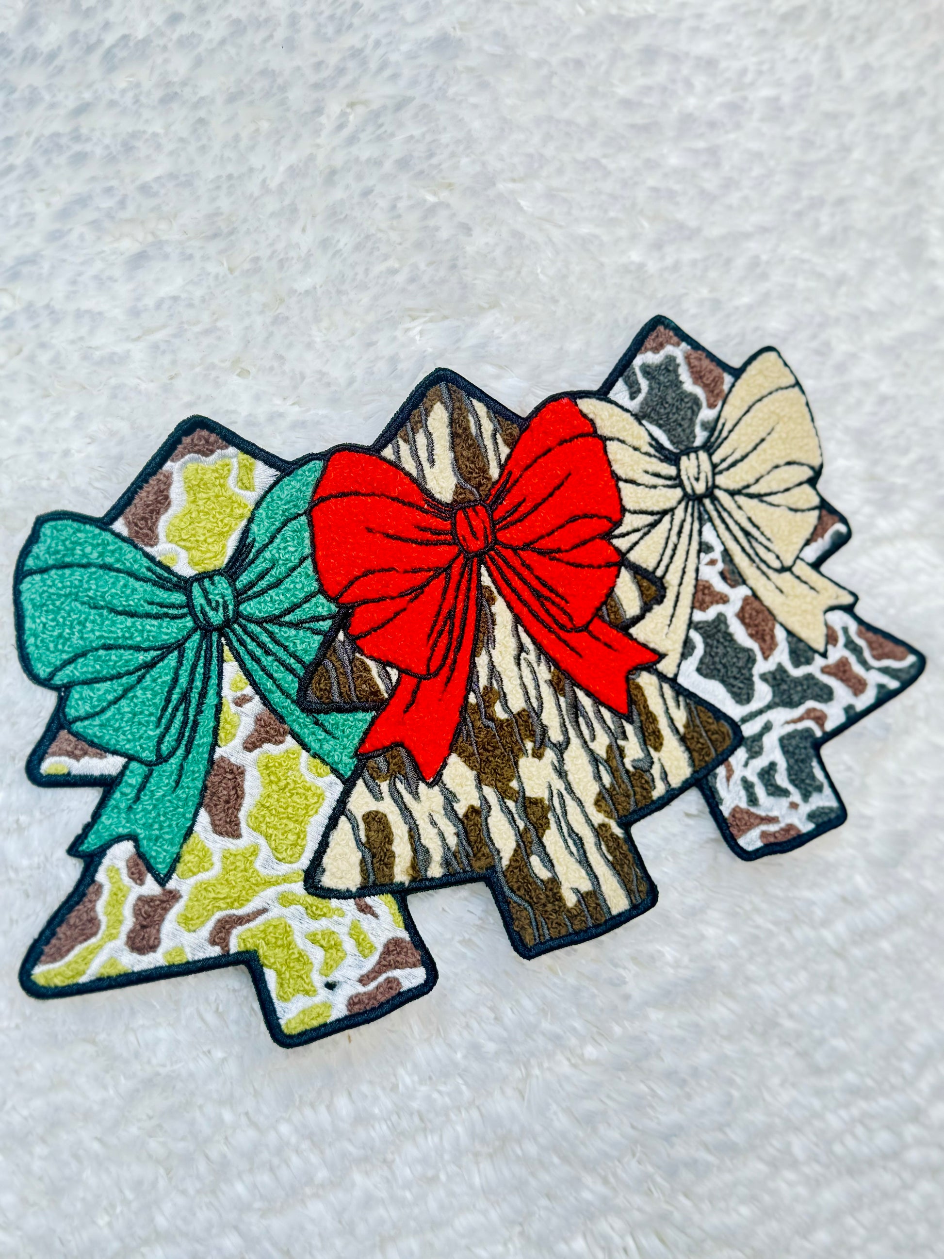 Camo Coquette Christmas Tree Trio Chenille Patch