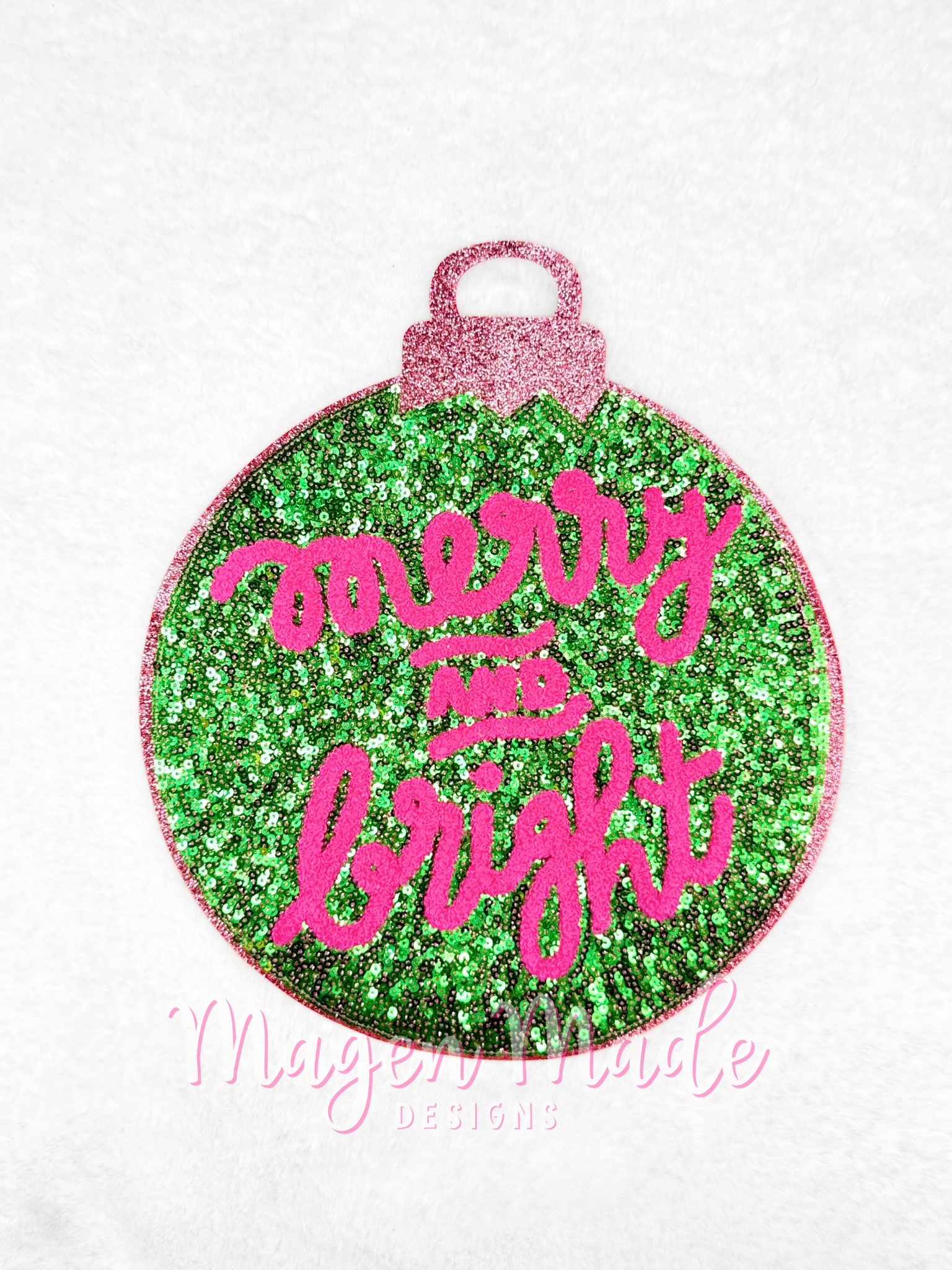 Merry and Bright Ornament Chenille and Sequin Patch