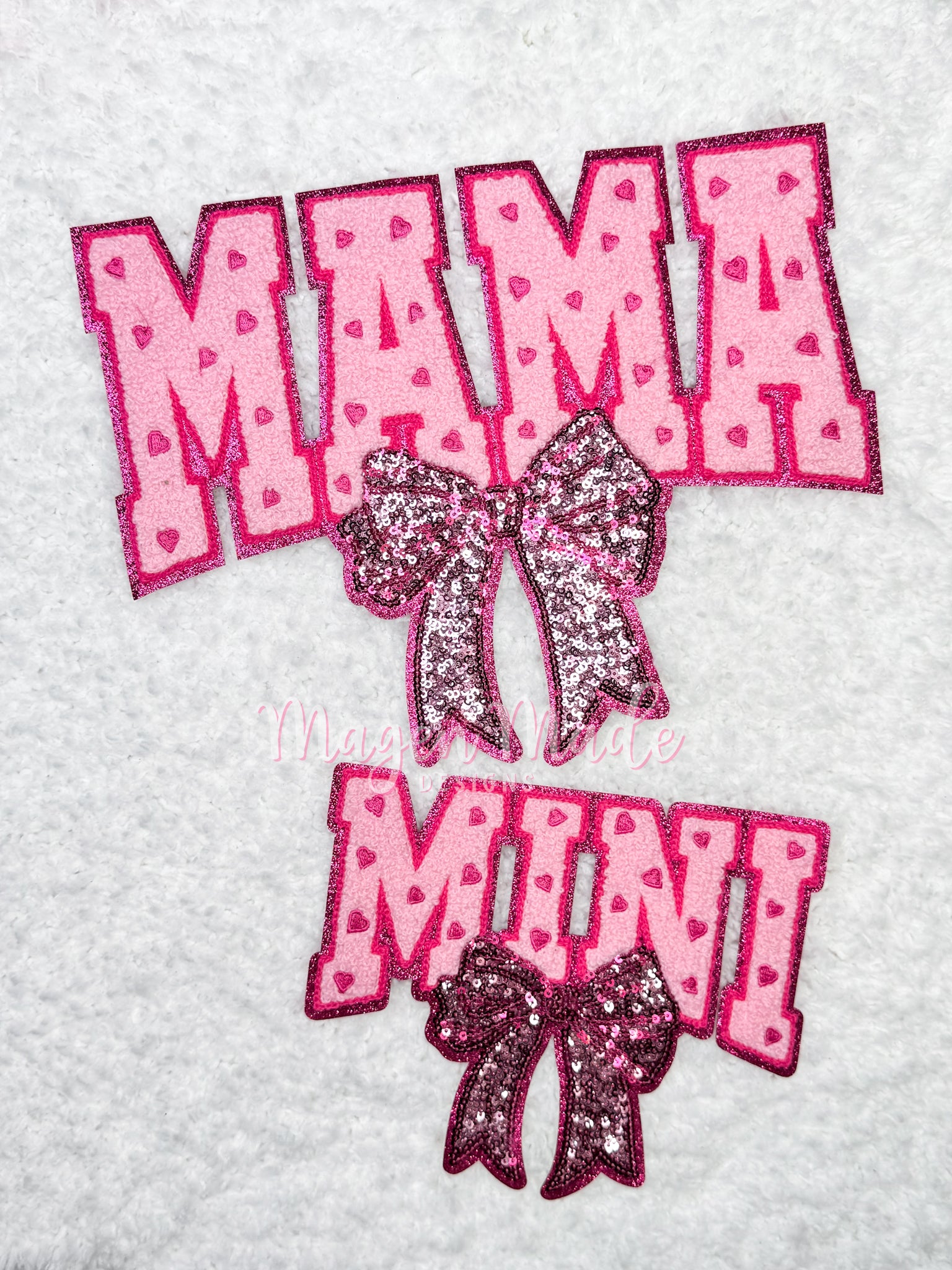 Pink Mini With Bow Chenille & Sequins Patch