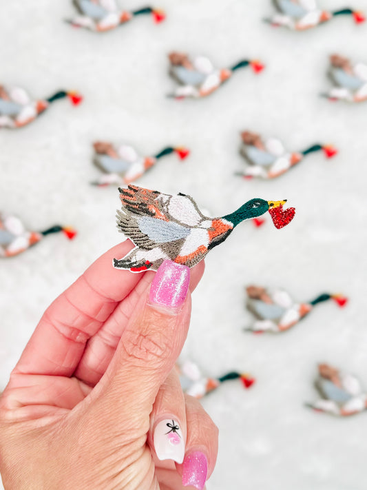 Flying Mallard Duck With Heart Embroidered Patch