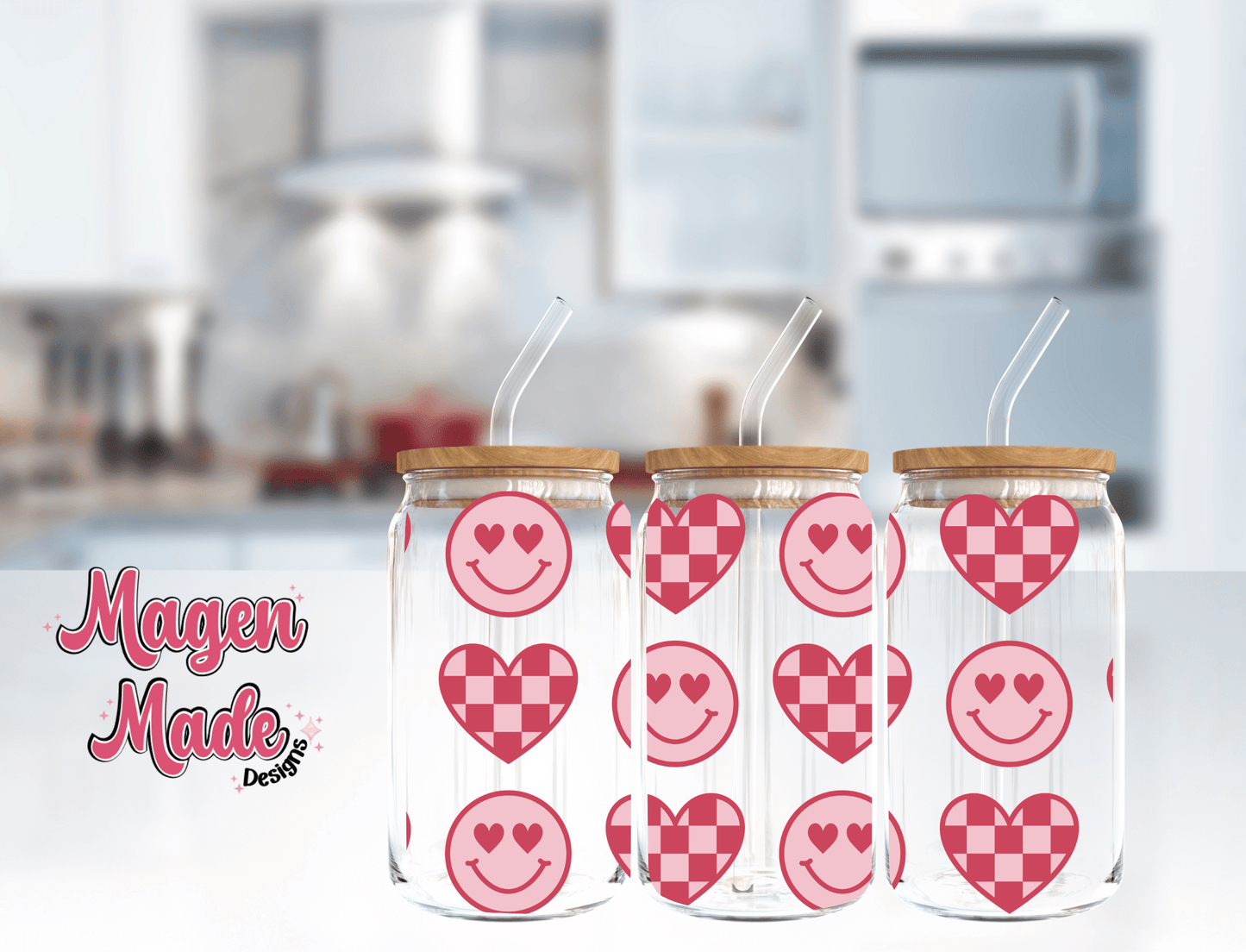 HAPPY CHECKERED HEARTS UV DTF WRAPS