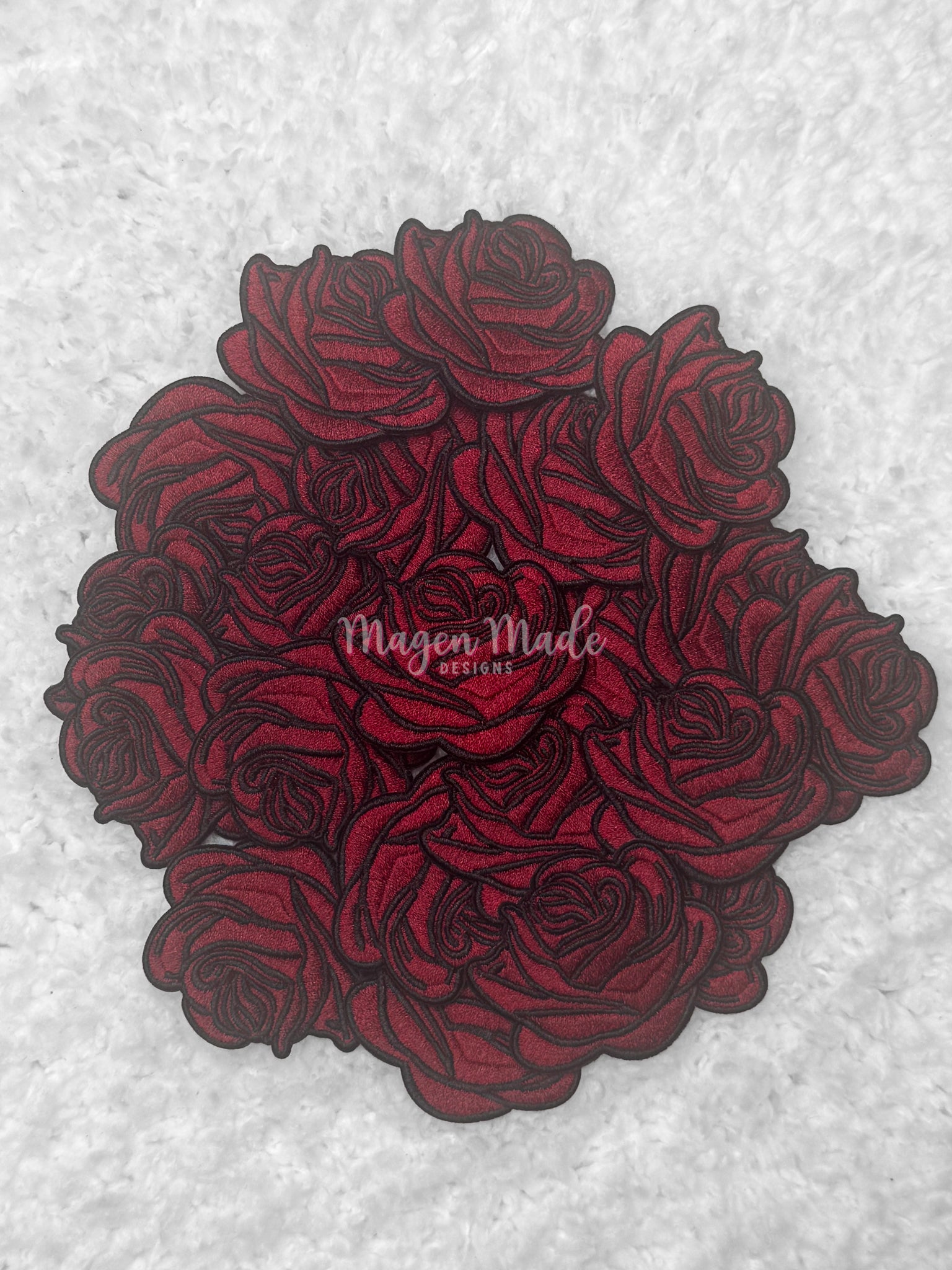 Dark red rose embroidered patch