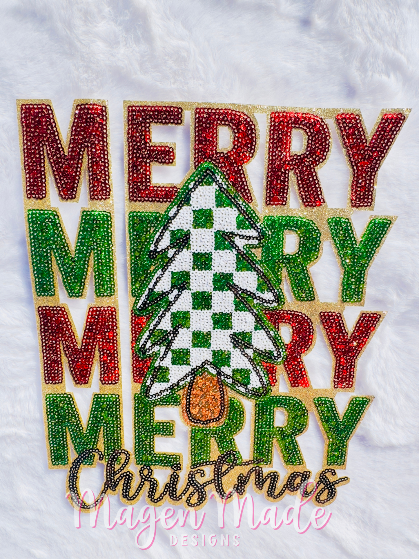 Merry Merry Merry Christmas Sequin Patch