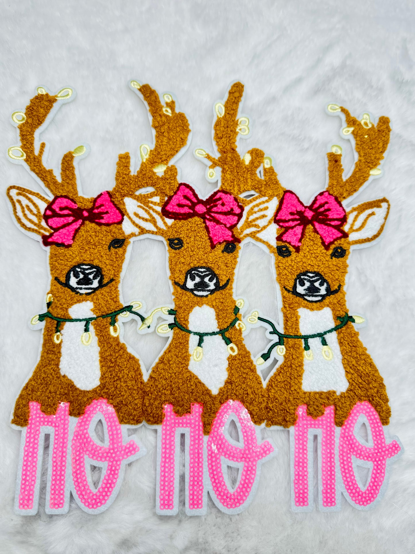 HOHOHO Reindeer Chenille & Sequins Patch