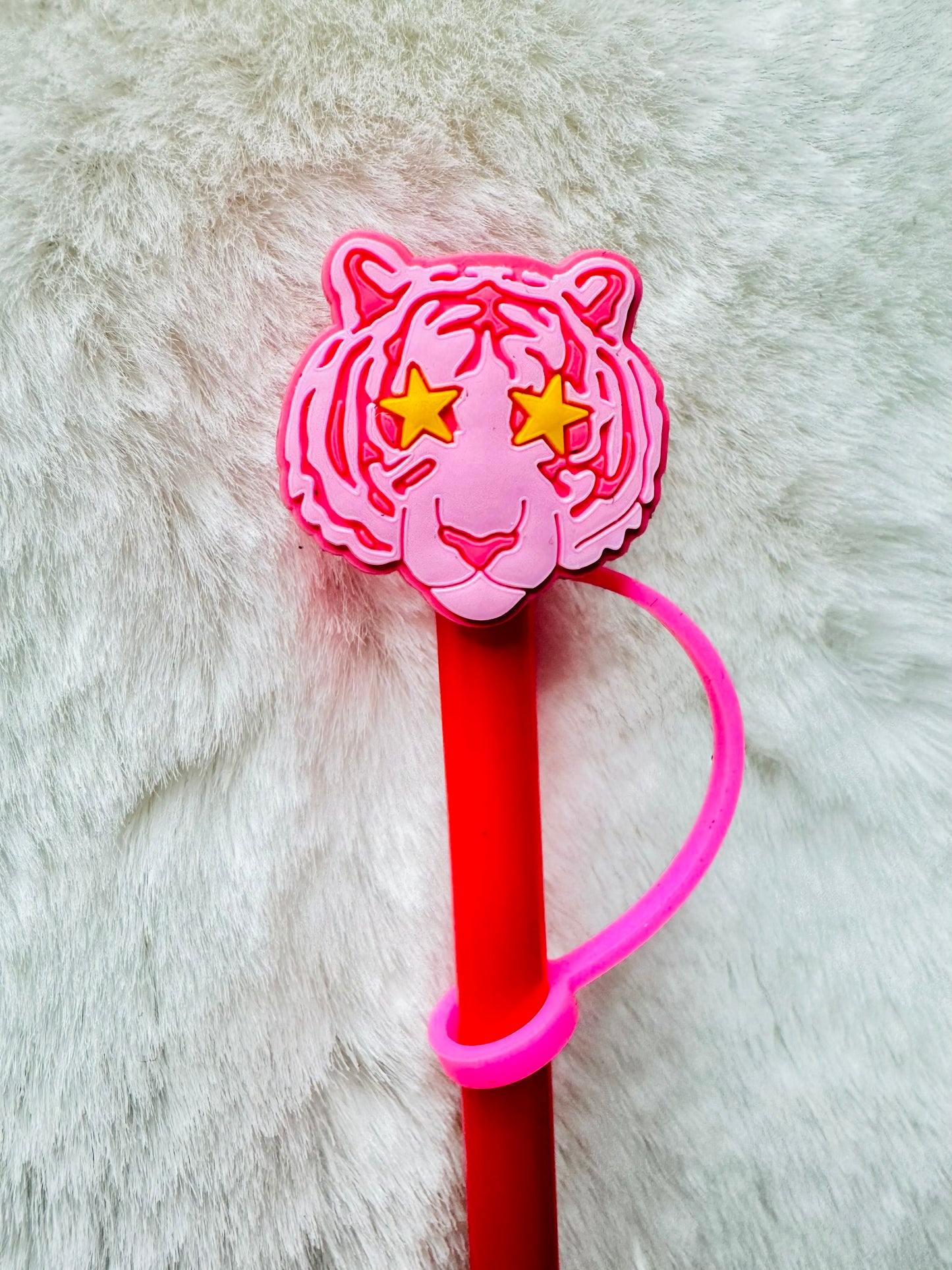 Pink Tiger Mascot Straw Topper Straw Topper