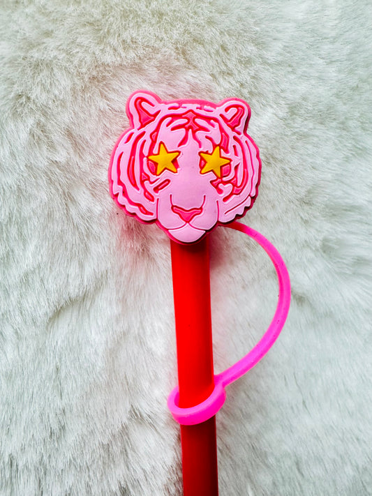 Pink Tiger Mascot Straw Topper Straw Topper