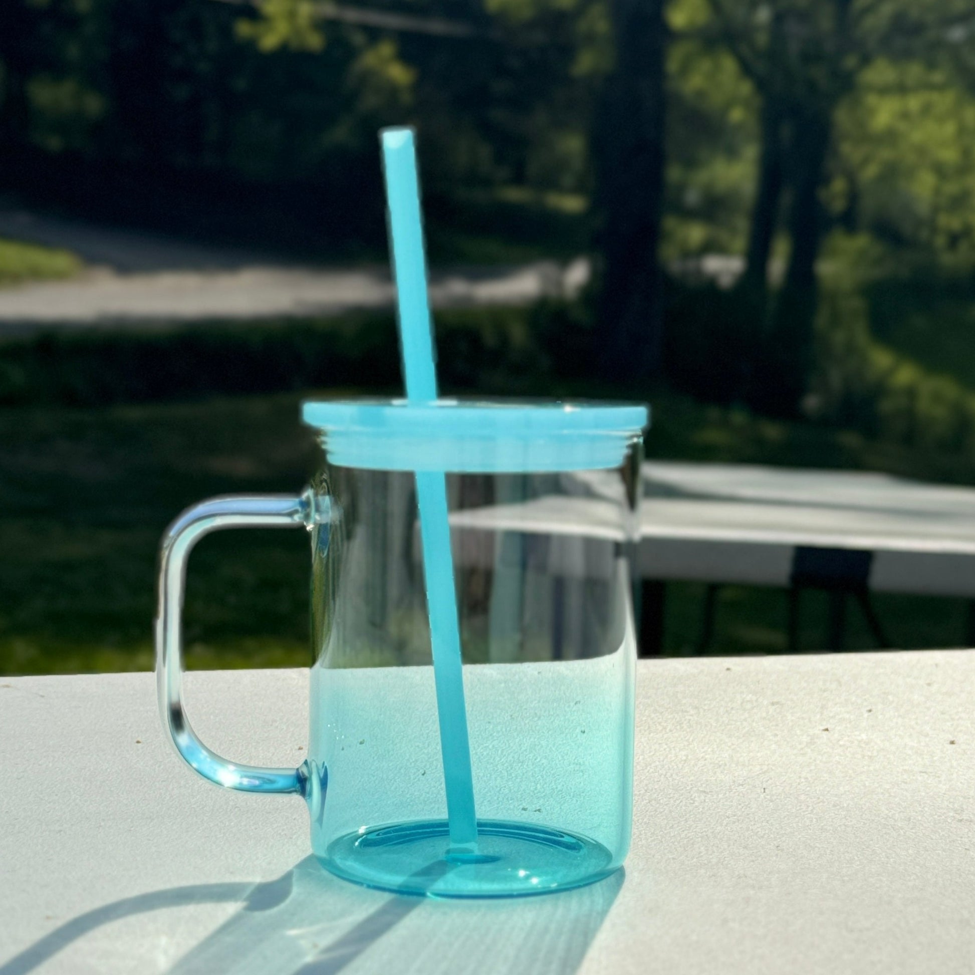 blue ombre glass mug