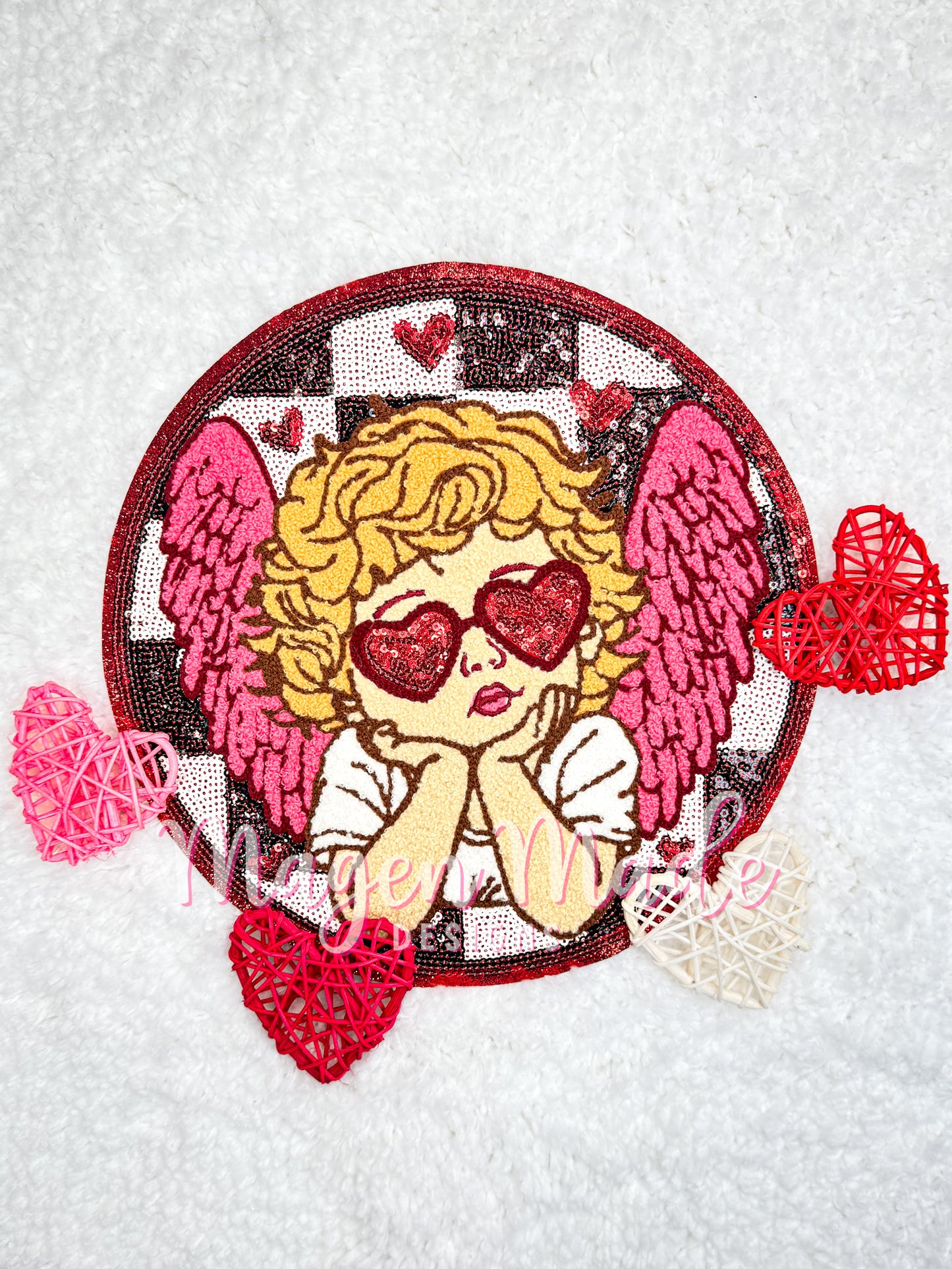 Round Checkered Cupid Chenille Sequins Patch